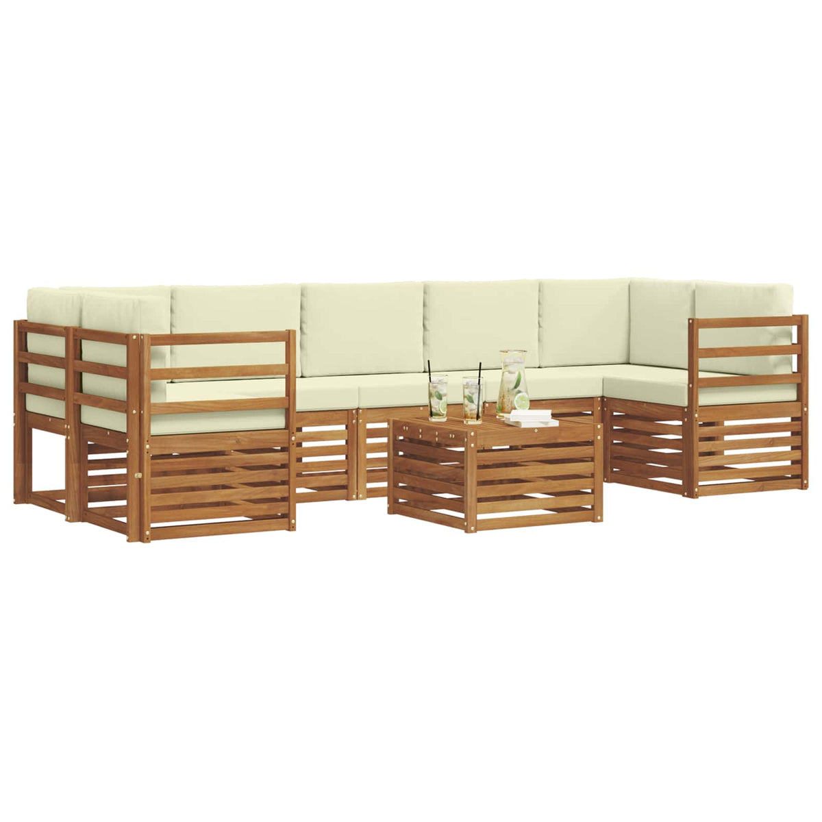 Outdoor-Sofagarnitur 8 stk. Natur und Creme Massivholz Akazie