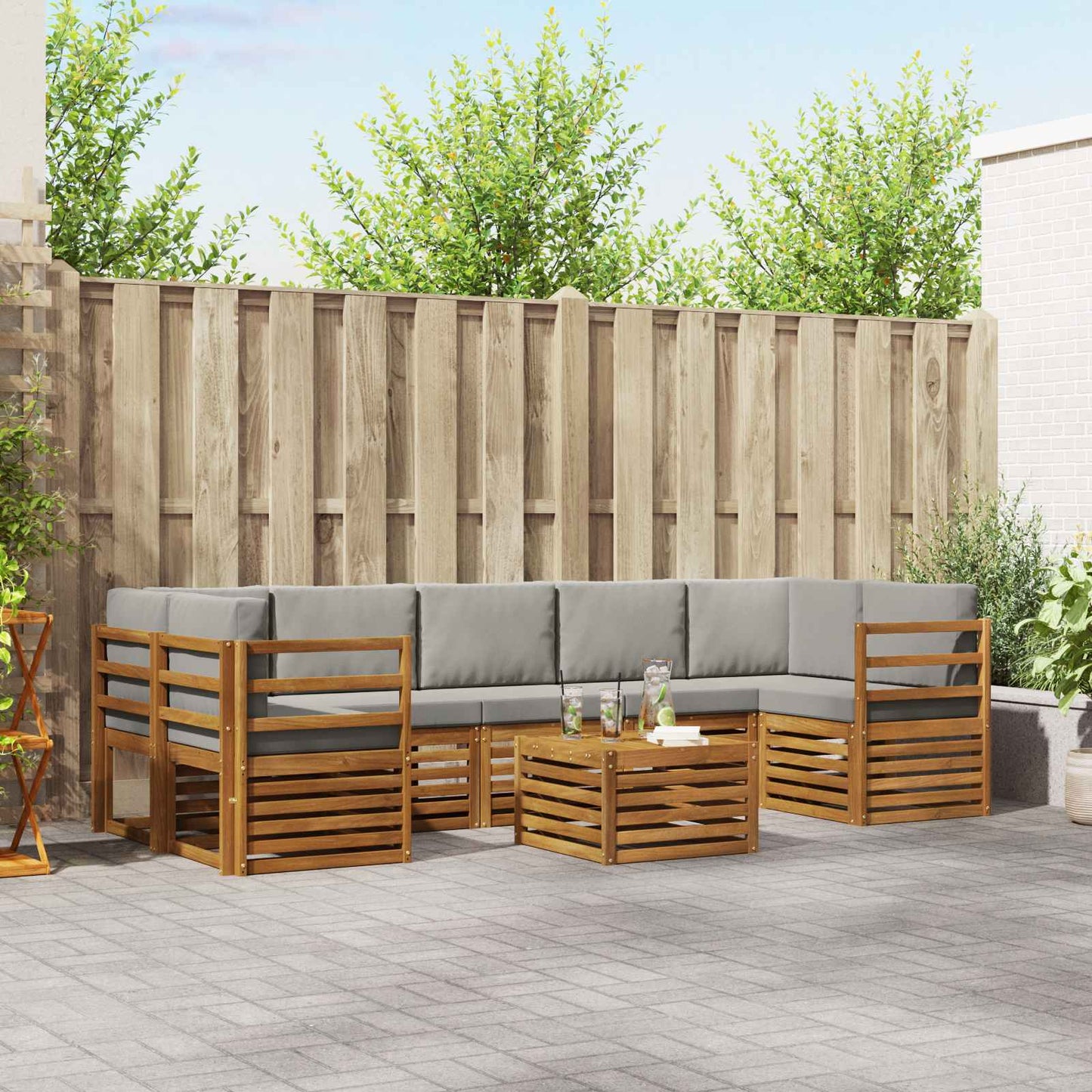 Outdoor-Sofagarnitur mit Kissen 8 pcs Natürlich und Hellgrau