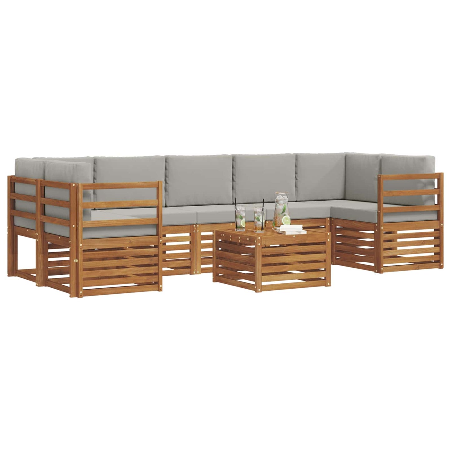 Outdoor-Sofagarnitur mit Kissen 8 pcs Natürlich und Hellgrau