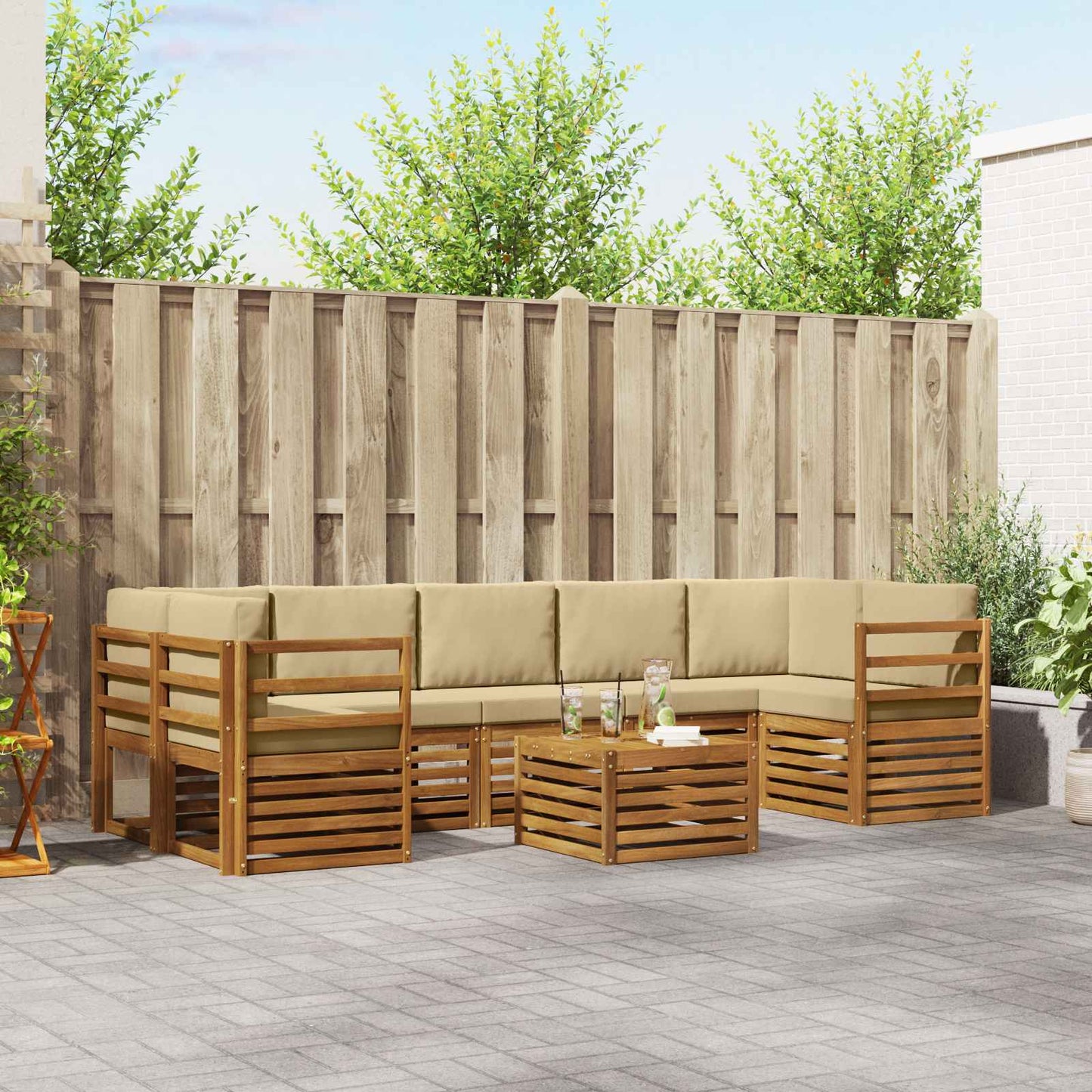 Outdoor-Sofagarnitur 8 stk. Natur und Beige Massivholz Akazie