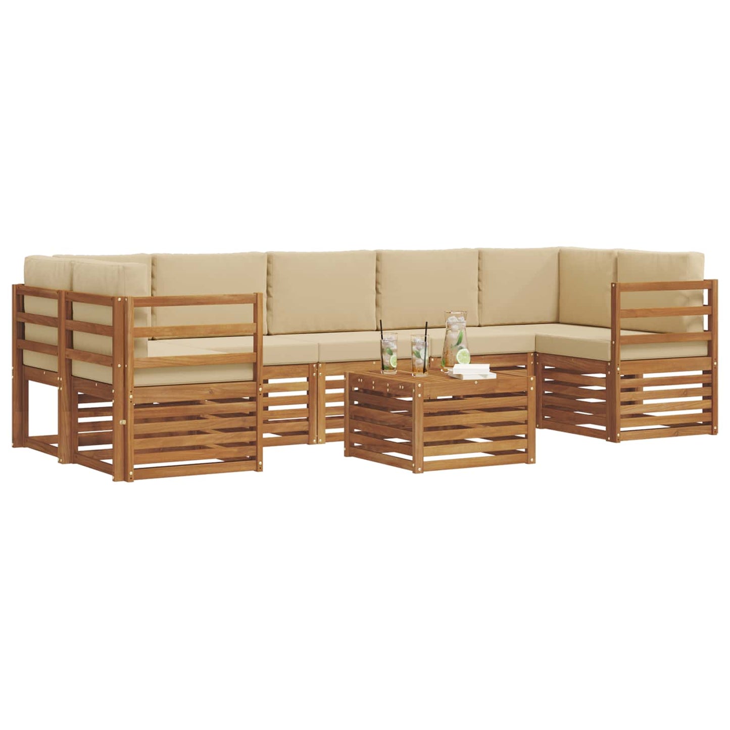 Outdoor-Sofagarnitur 8 stk. Natur und Beige Massivholz Akazie