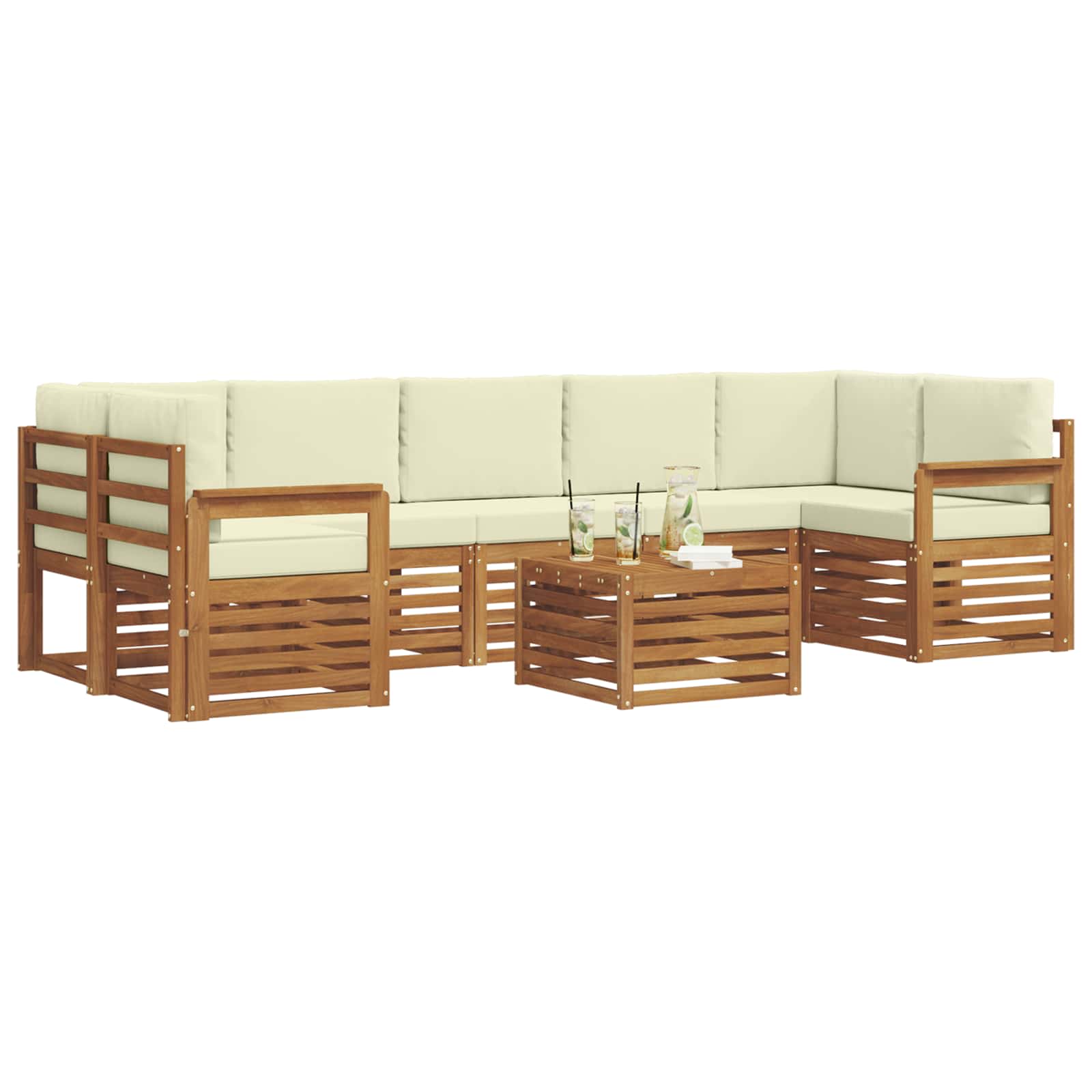 Outdoor-Sofagarnitur 8 pcs Natur und Creme Massivholz Akazie