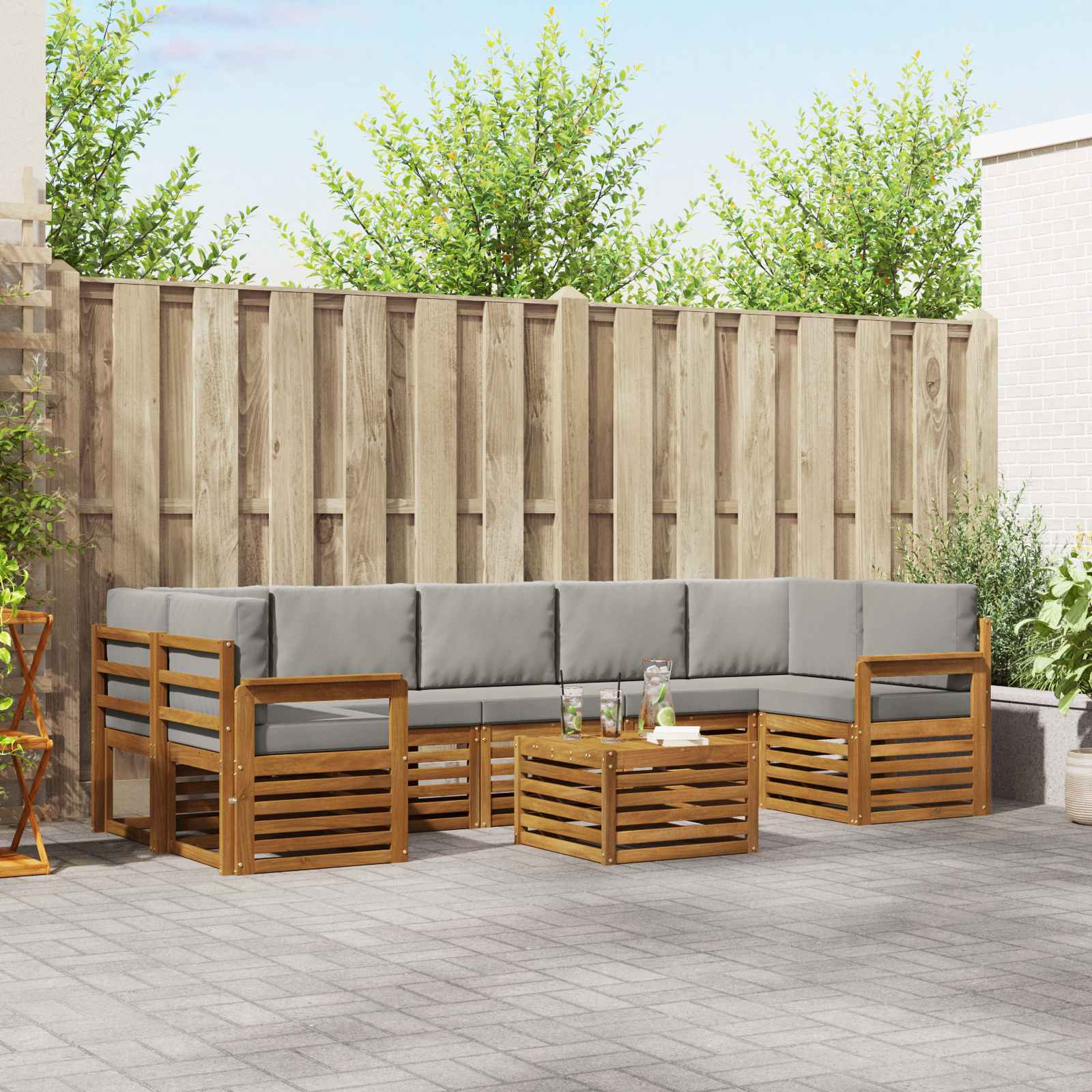Outdoor-Sofagarnitur mit Kissen 8 pcs Natürlich und Hellgrau