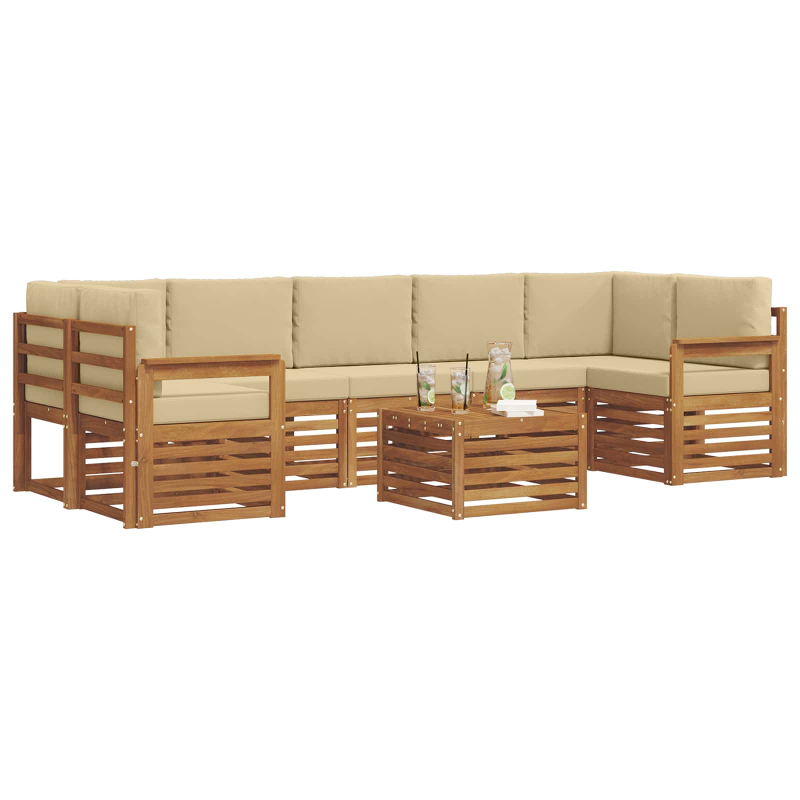 Outdoor-Sofagarnitur 8 pcs Natur und Beige Massivholz Akazie