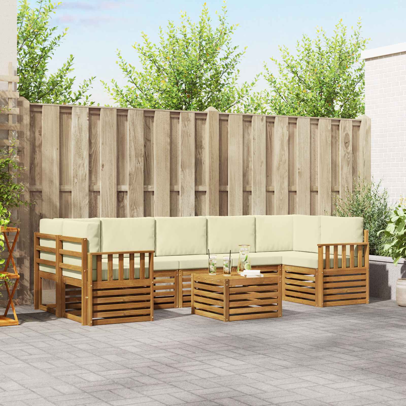 Outdoor-Sofagarnitur 8 pcs Natur und Creme Massivholz Akazie