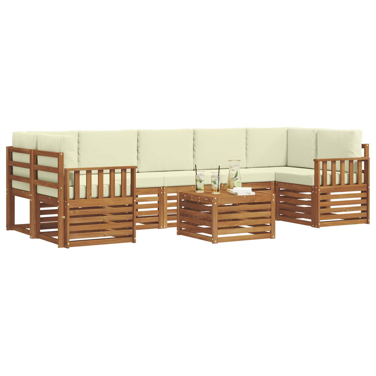 Outdoor-Sofagarnitur 8 stk. Natur und Creme Massivholz Akazie