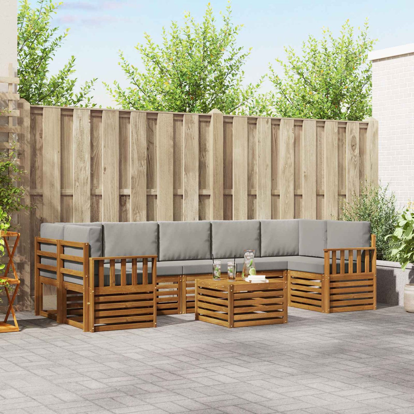 Outdoor-Sofagarnitur mit Kissen 8 pcs Natürlich und Hellgrau