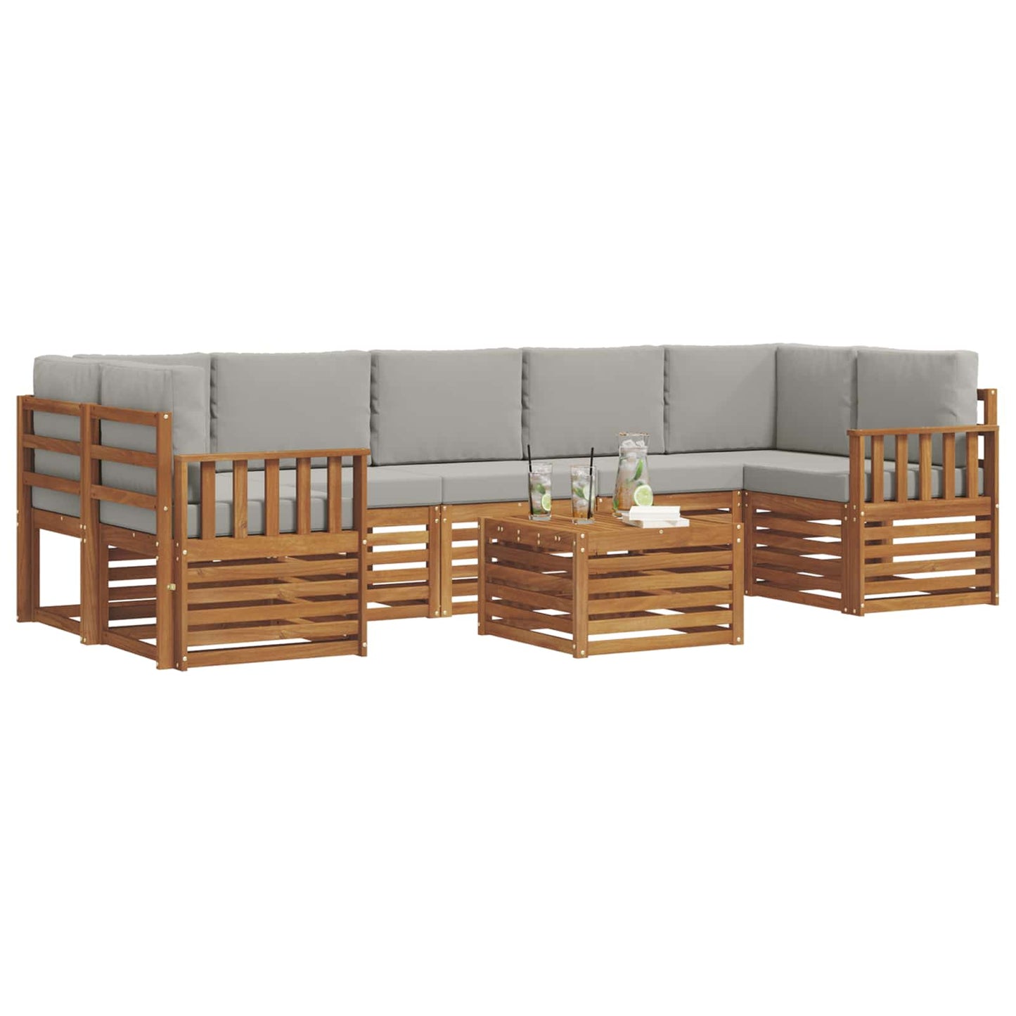 Outdoor-Sofagarnitur mit Kissen 8 pcs Natürlich und Hellgrau