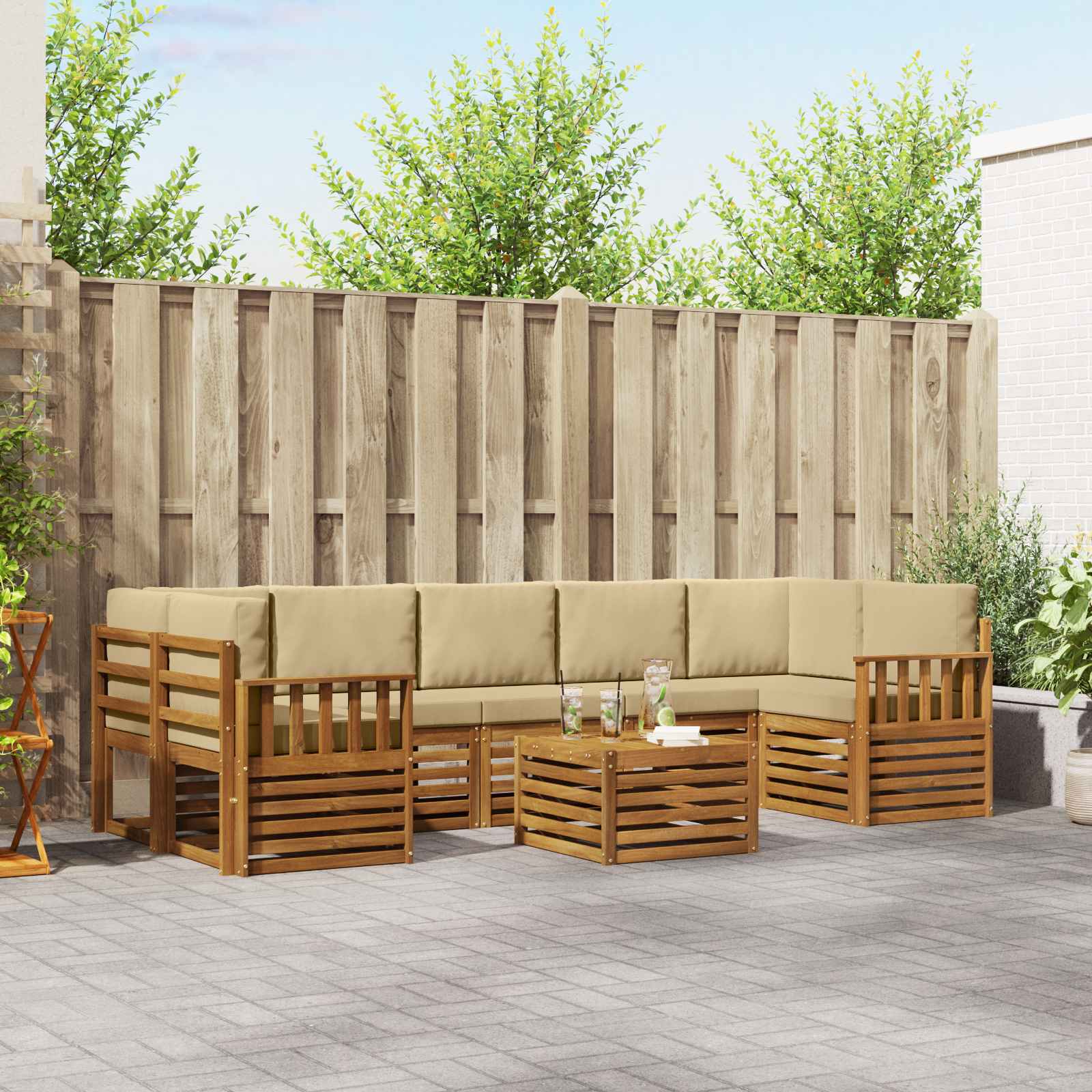 Outdoor-Sofagarnitur 8 pcs Natur und Beige Massivholz Akazie