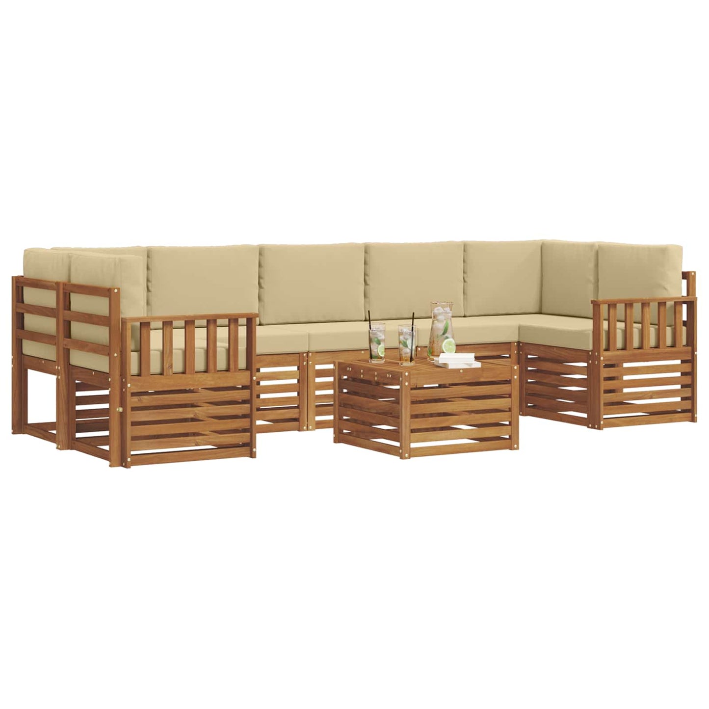 Outdoor-Sofagarnitur 8 pcs Natur und Beige Massivholz Akazie