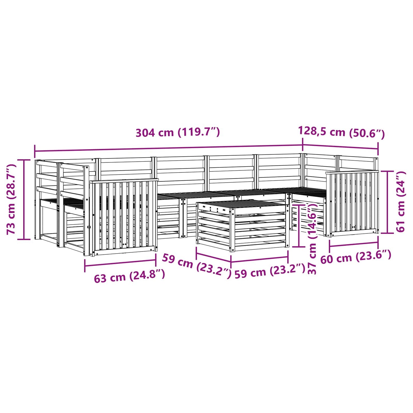 Sofagarnituren 8 pcs Natur Massivholz Akazie