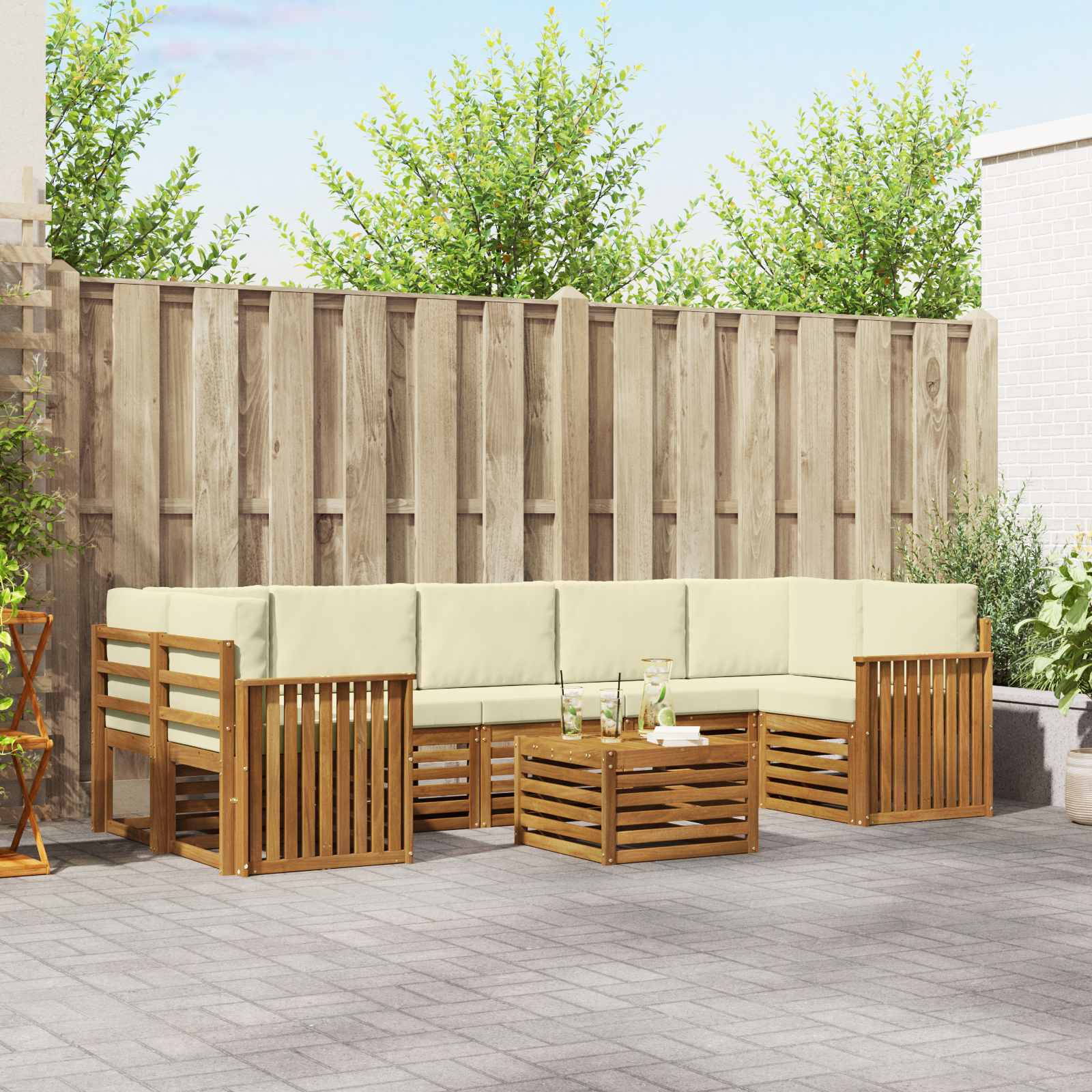 Outdoor-Sofagarnitur 8 pcs Natur und Creme Massivholz Akazie