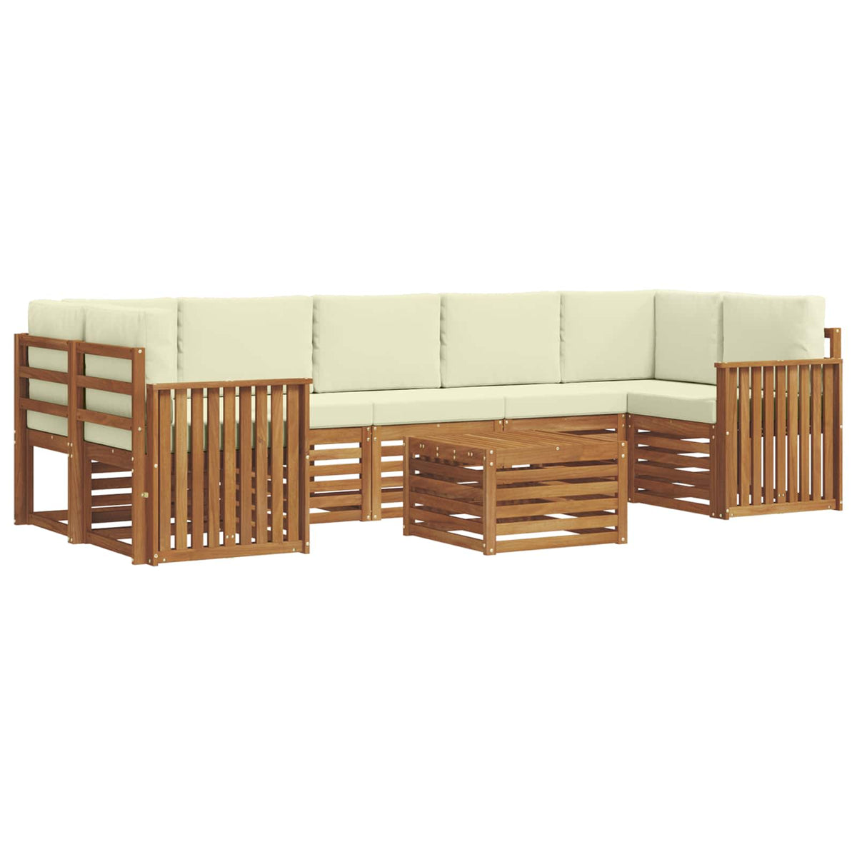 Outdoor-Sofagarnitur 8 stk. Natur und Creme Massivholz Akazie