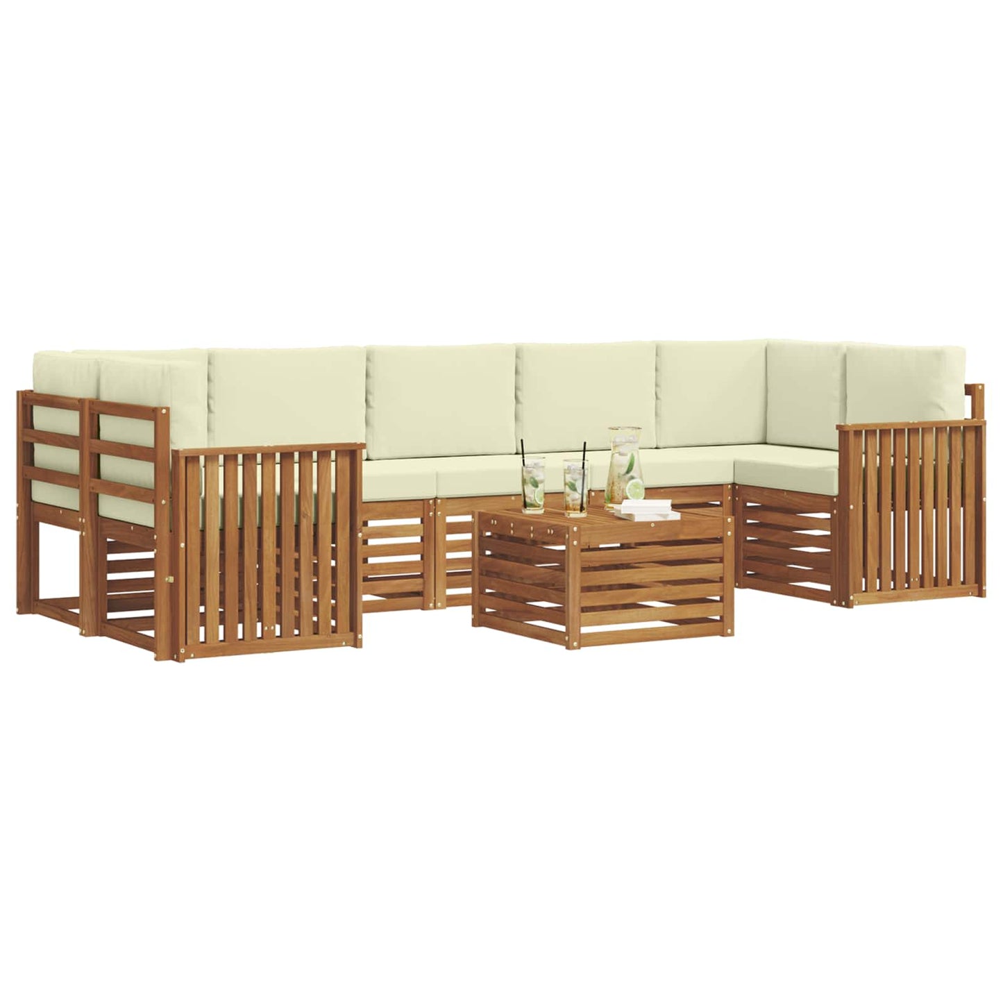 Outdoor-Sofagarnitur 8 pcs Natur und Creme Massivholz Akazie