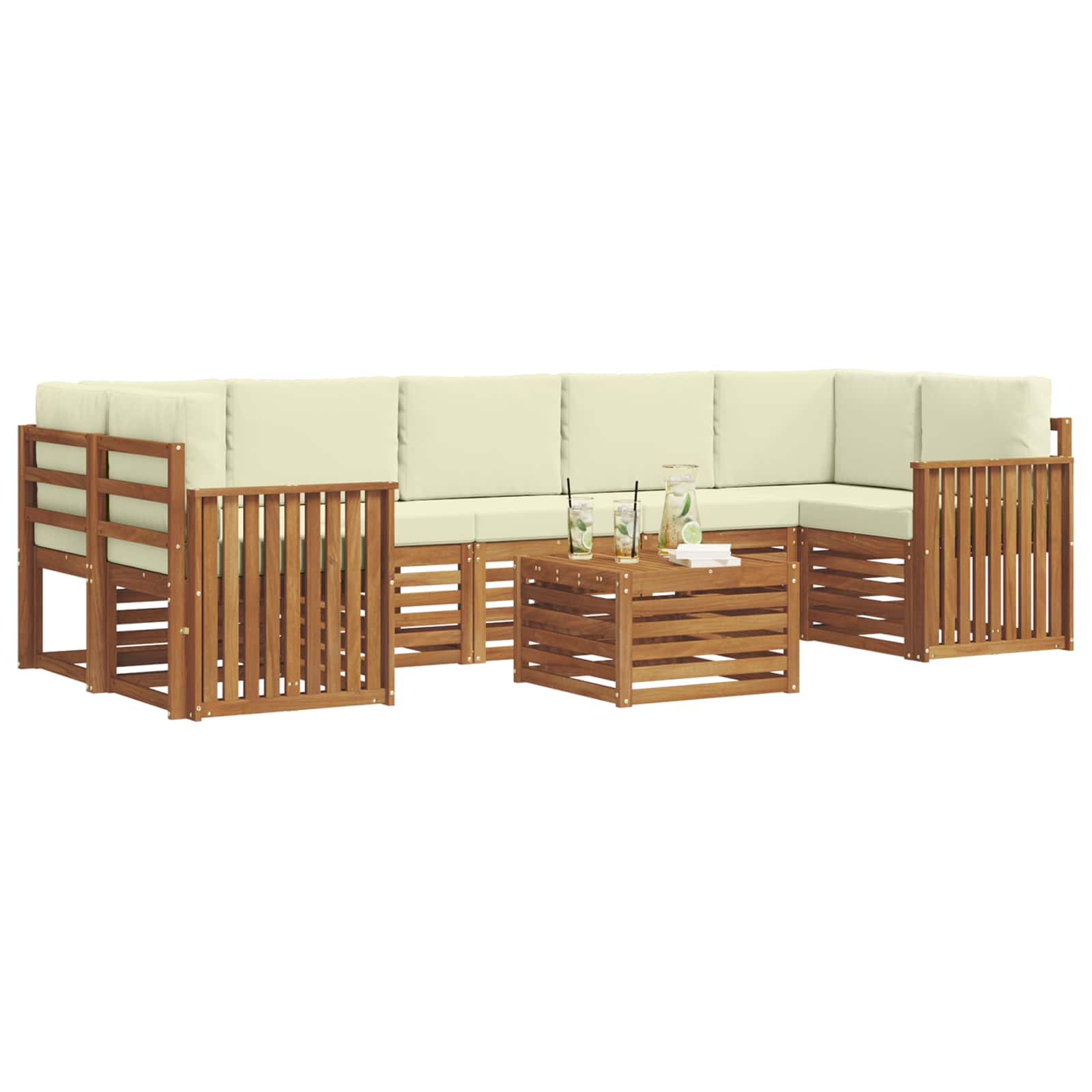 Outdoor-Sofagarnitur 8 pcs Natur und Creme Massivholz Akazie