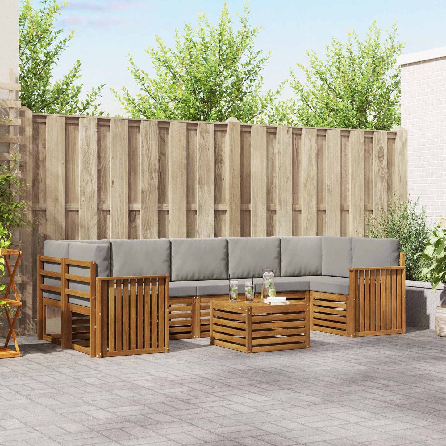 Outdoor-Sofagarnitur mit Kissen 8 pcs Natürlich und Hellgrau