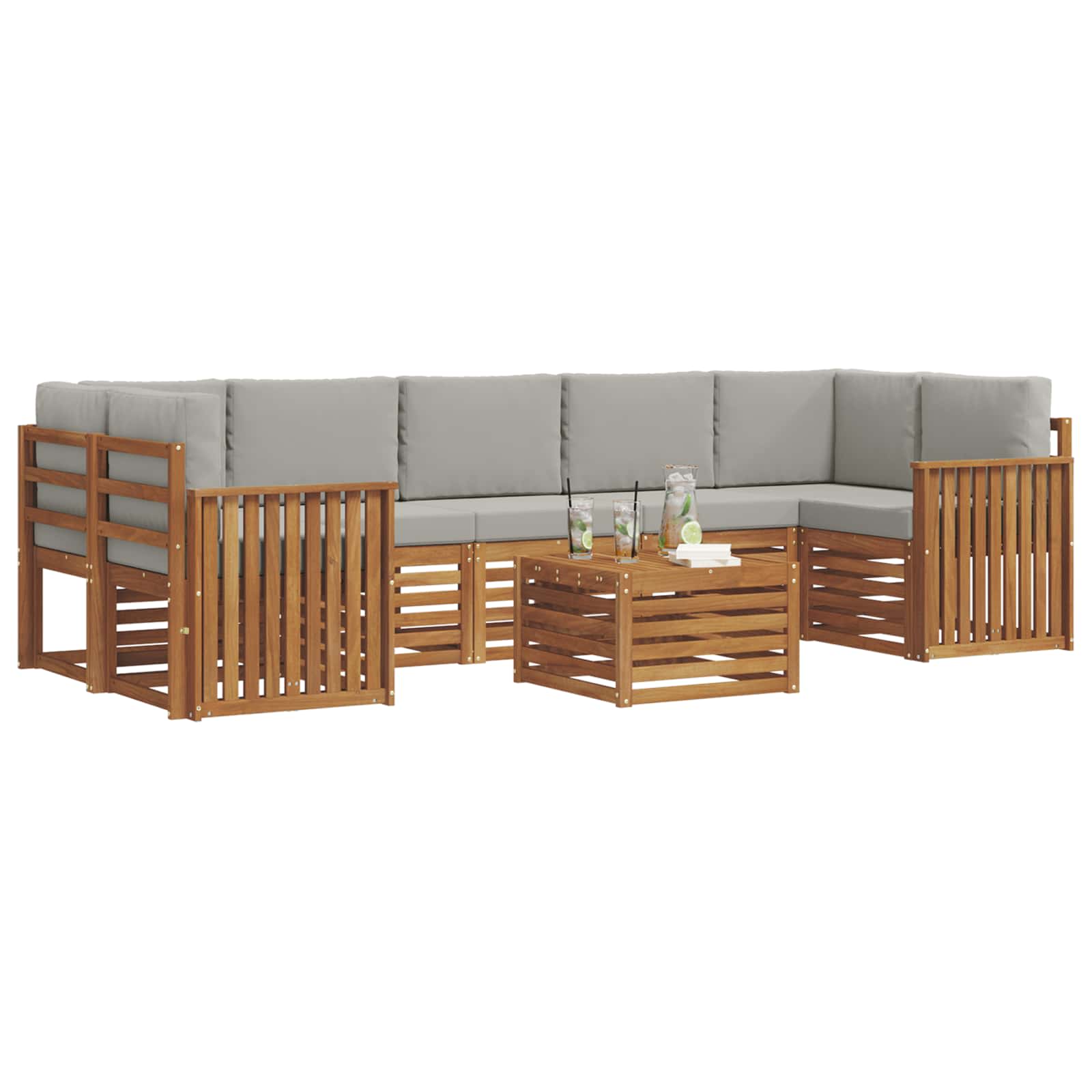 Outdoor-Sofagarnitur mit Kissen 8 pcs Natürlich und Hellgrau