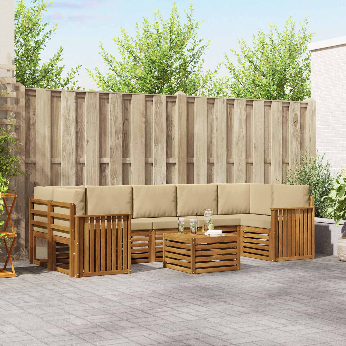 Outdoor-Sofagarnitur 8 stk. Natur und Beige Massivholz Akazie