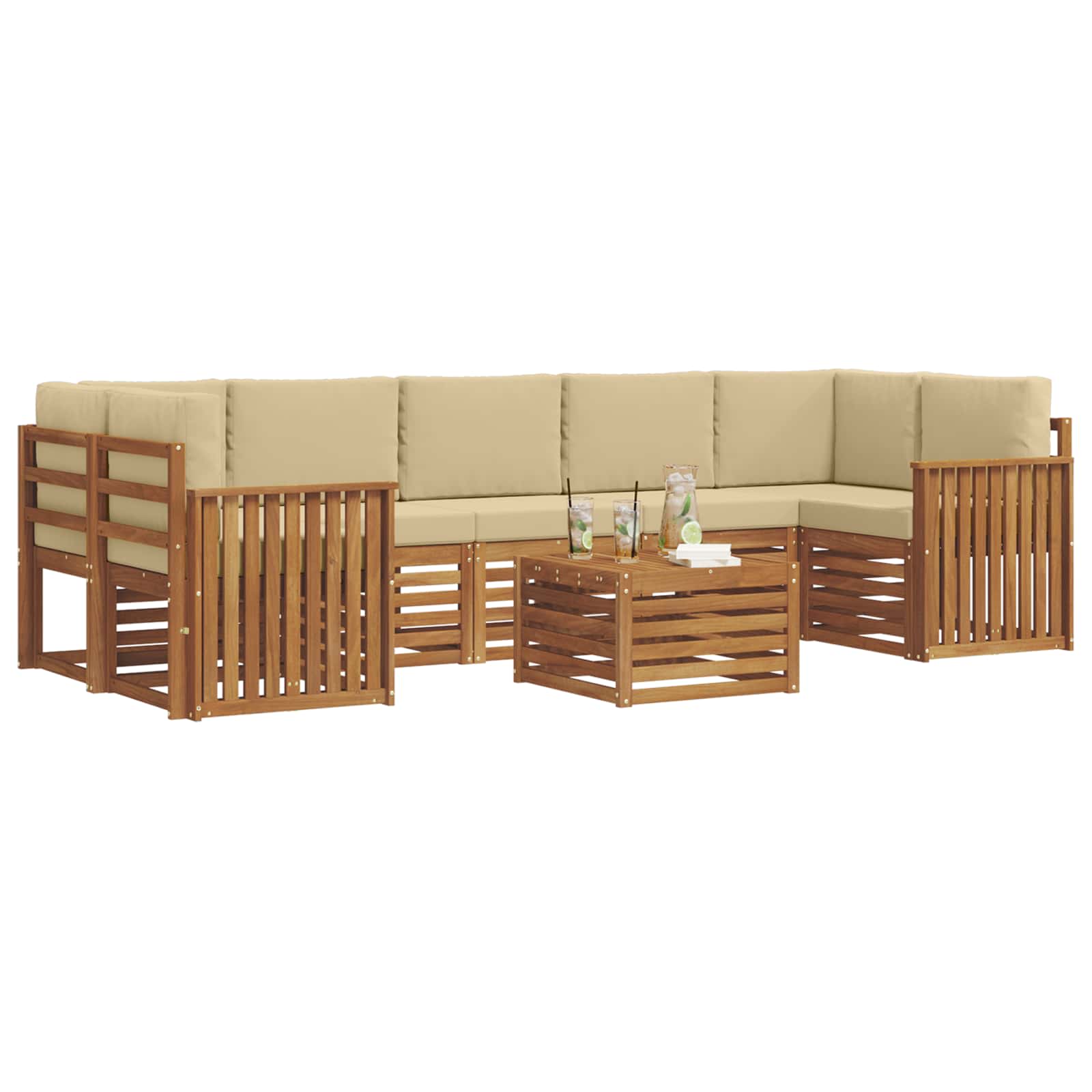 Outdoor-Sofagarnitur 8 pcs Natur und Beige Massivholz Akazie