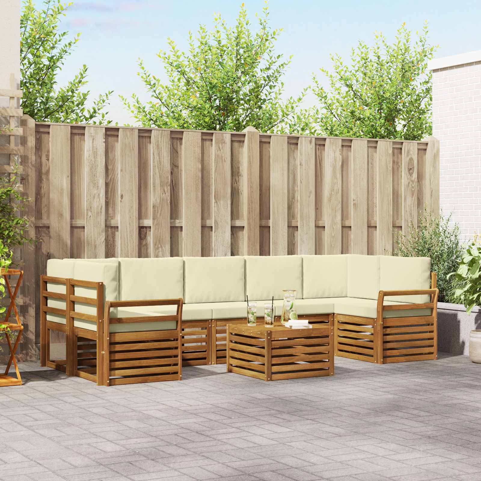 Outdoor-Sofagarnitur 8 stk. Natur und Creme Massivholz Akazie