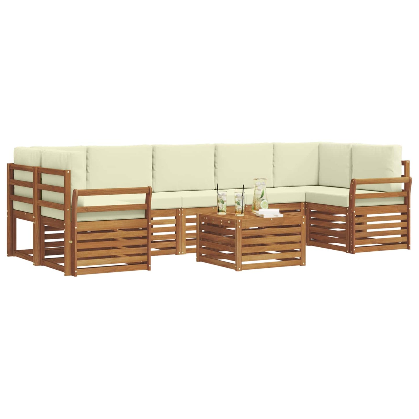 Outdoor-Sofagarnitur 8 stk. Natur und Creme Massivholz Akazie