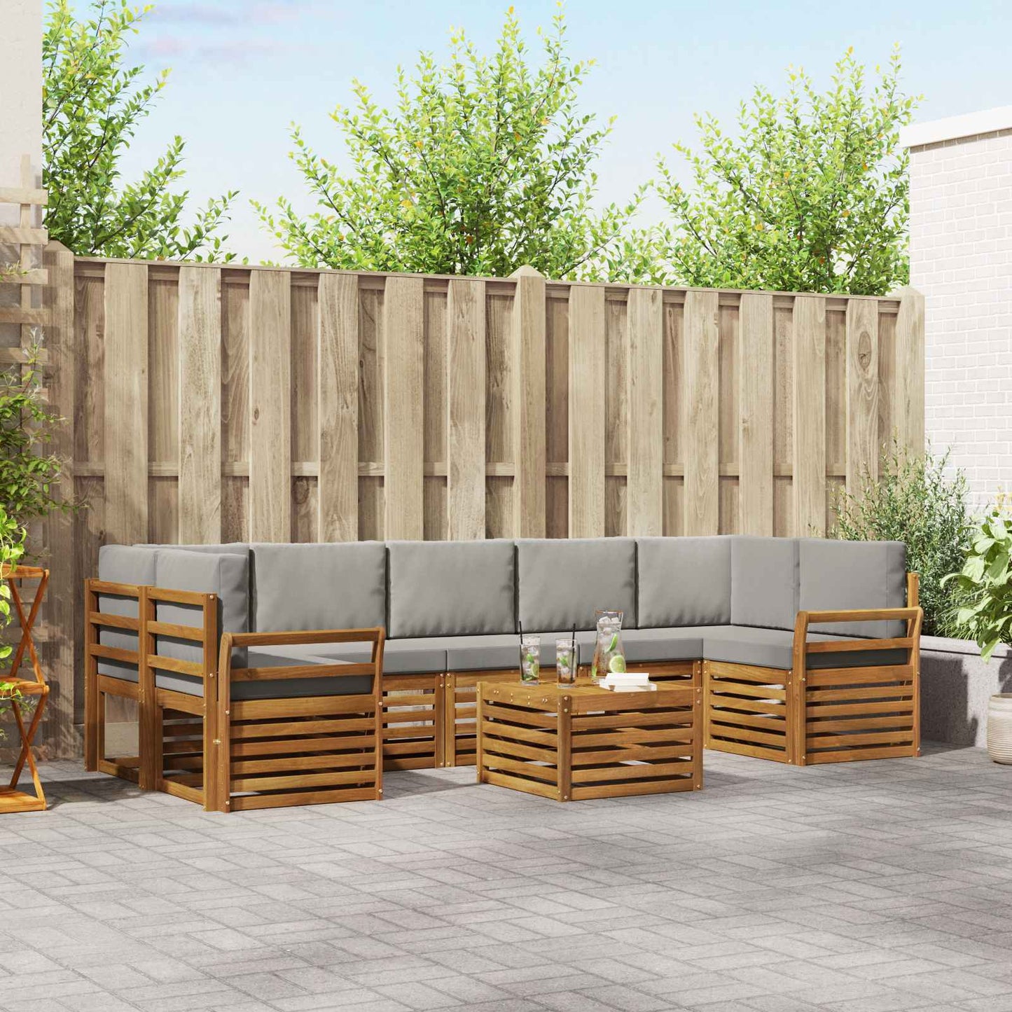 Outdoor-Sofagarnitur mit Kissen 8 pcs Natürlich und Hellgrau