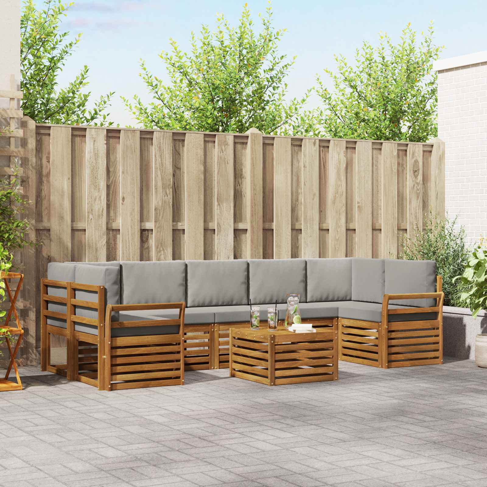 Outdoor-Sofagarnitur mit Kissen 8 pcs Natürlich und Hellgrau