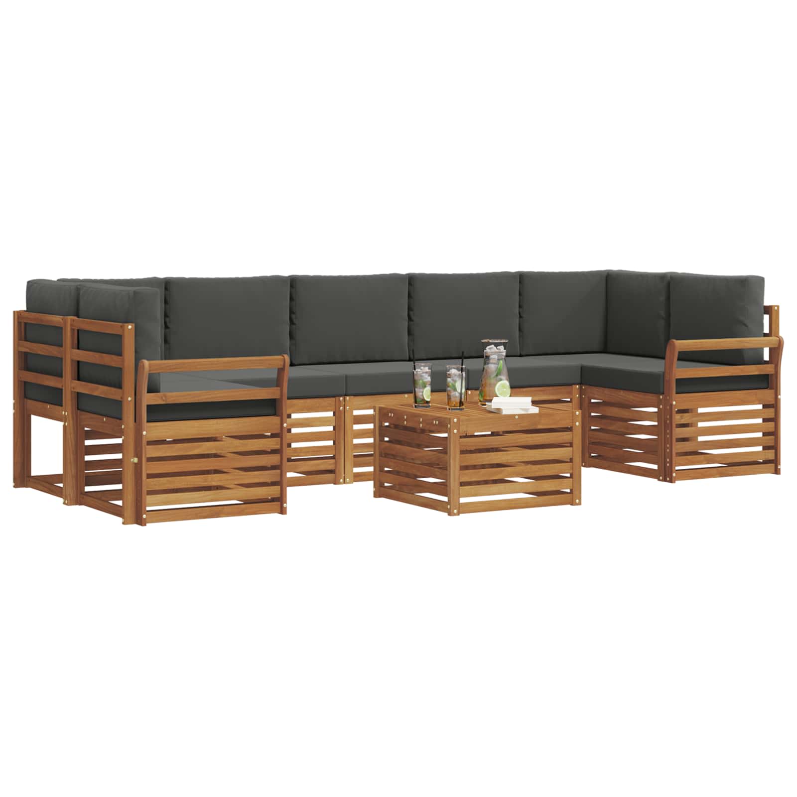 Outdoor-Sofagarnitur mit Kissen 8 pcs Natur und Anthrazit