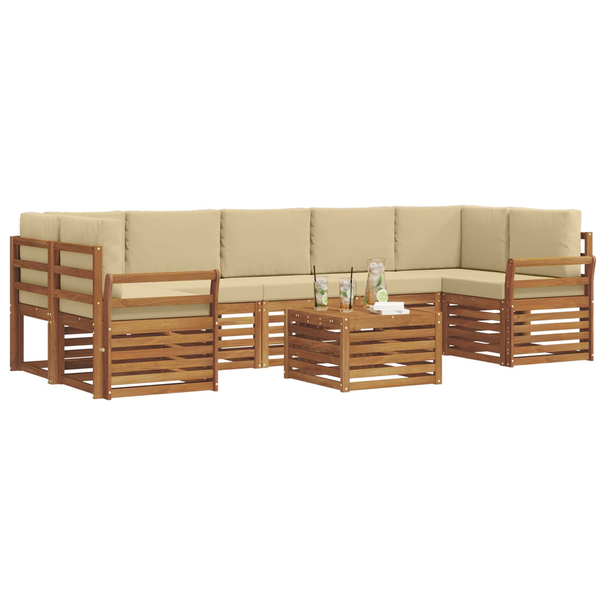 Outdoor-Sofagarnitur 8 stk. Natur und Beige Massivholz Akazie