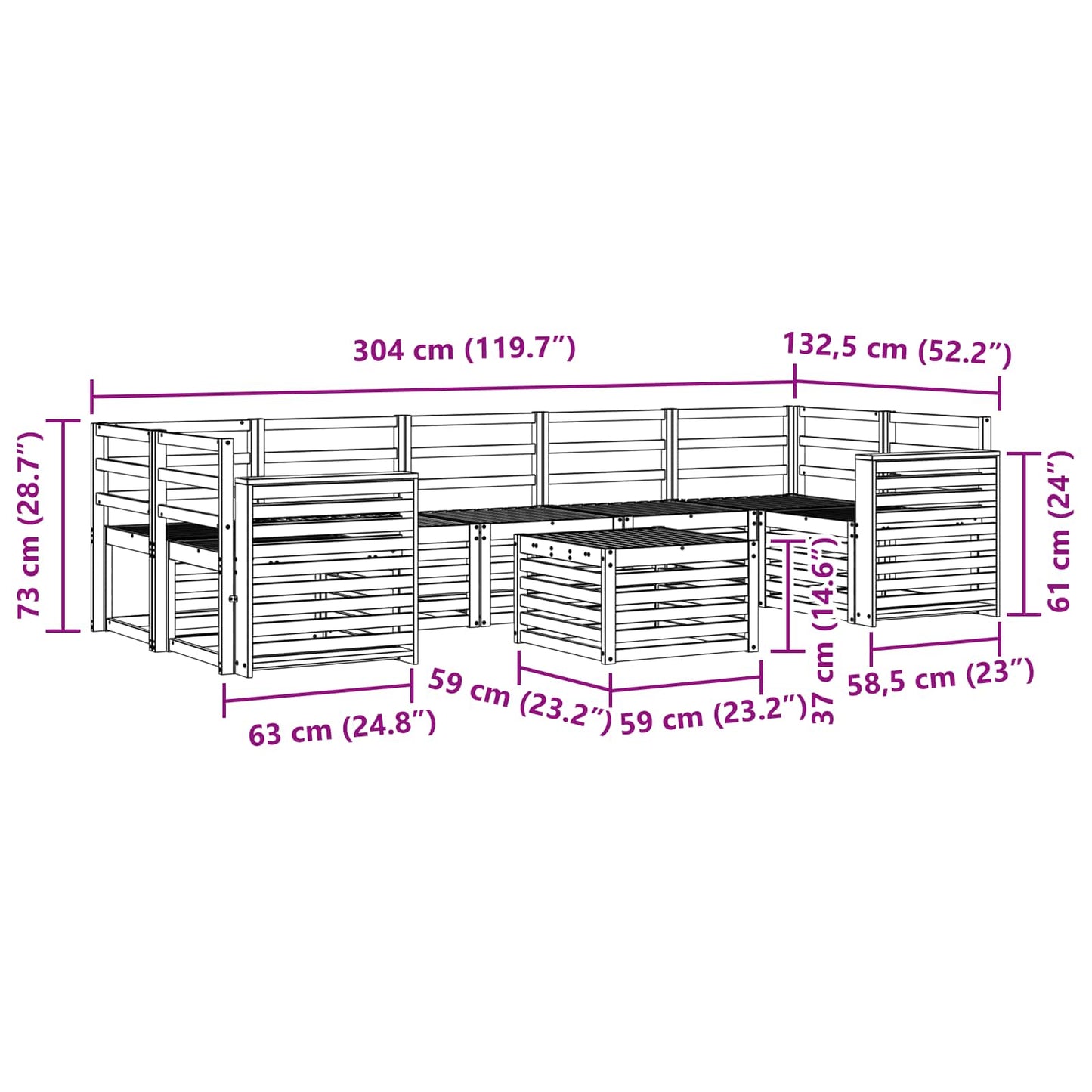 Sofagarnituren 8 pcs Natur Massivholz Akazie