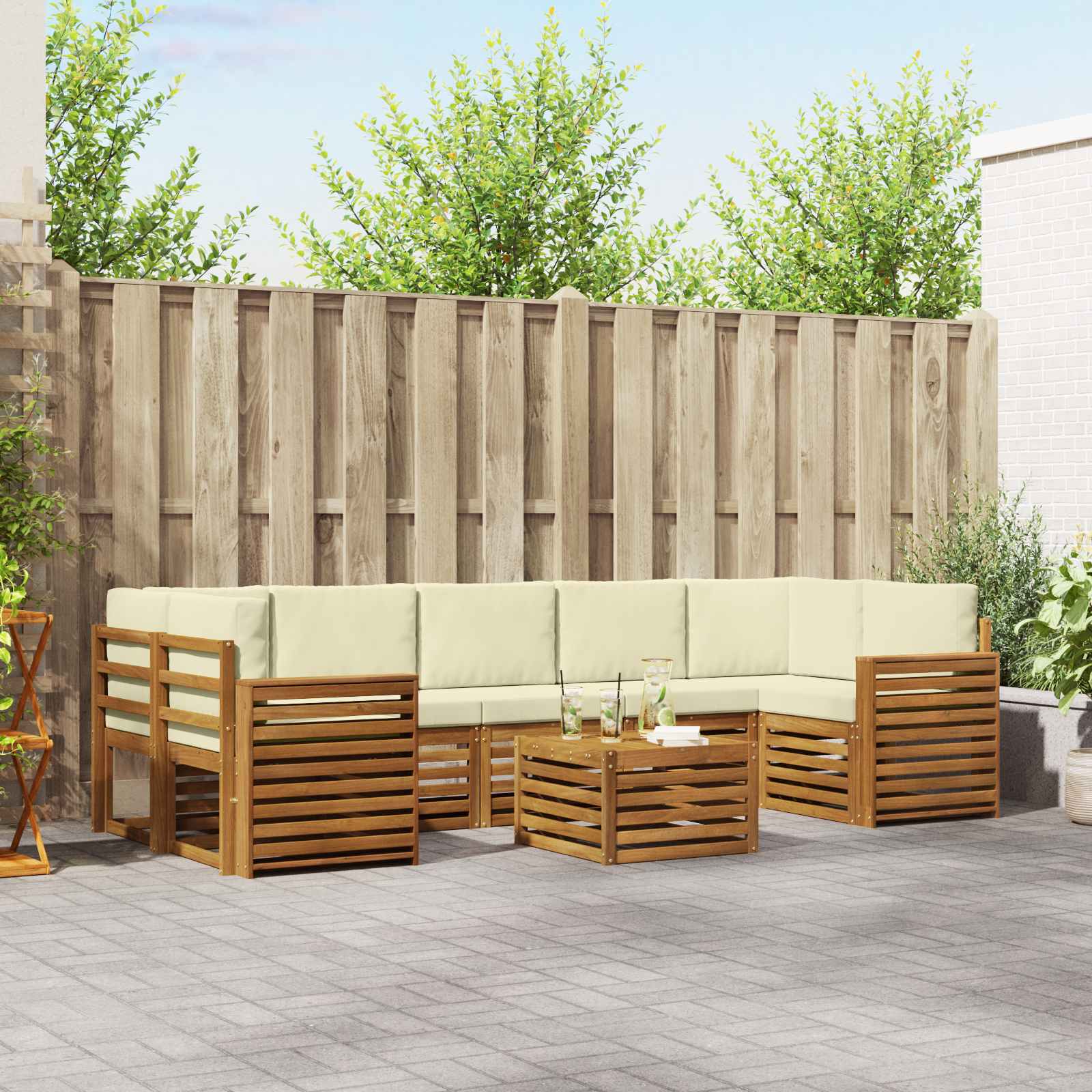 Outdoor-Sofagarnitur 8 pcs Natur und Creme Massivholz Akazie