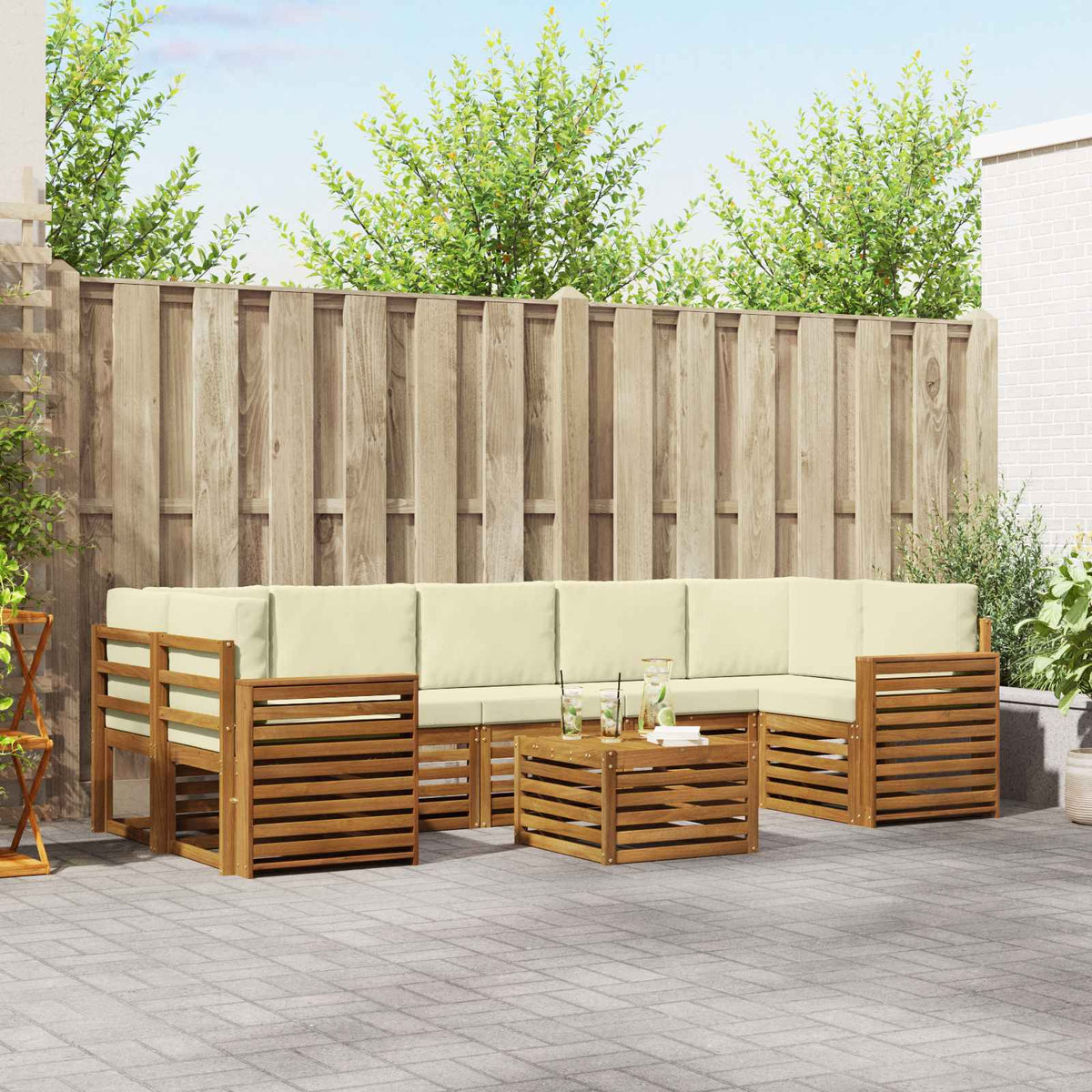 Outdoor-Sofagarnitur 8 stk. Natur und Creme Massivholz Akazie