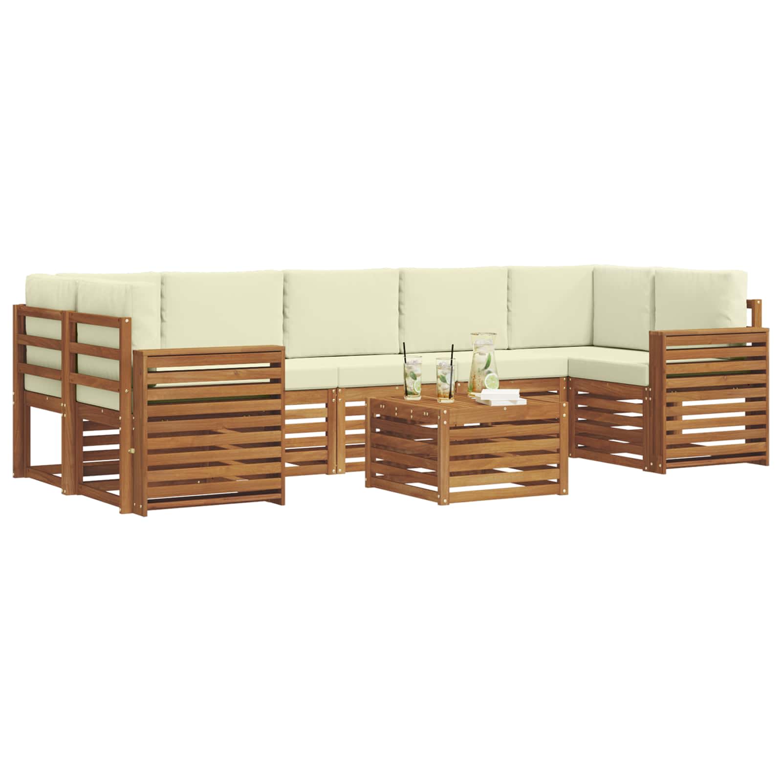 Outdoor-Sofagarnitur 8 pcs Natur und Creme Massivholz Akazie