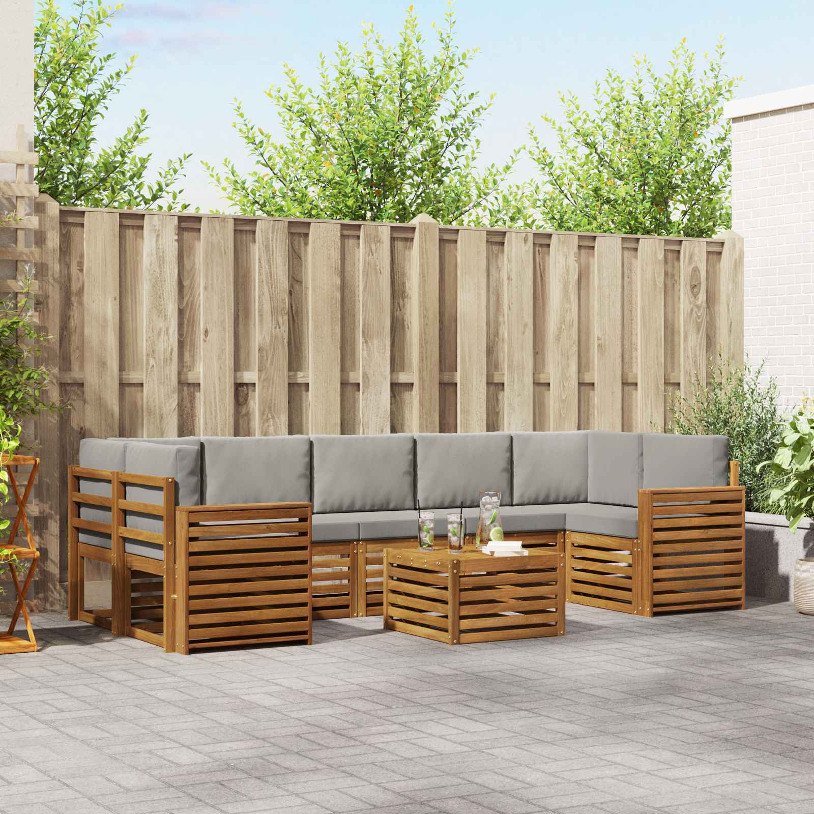 Outdoor-Sofagarnitur mit Kissen 8 pcs Natürlich und Hellgrau