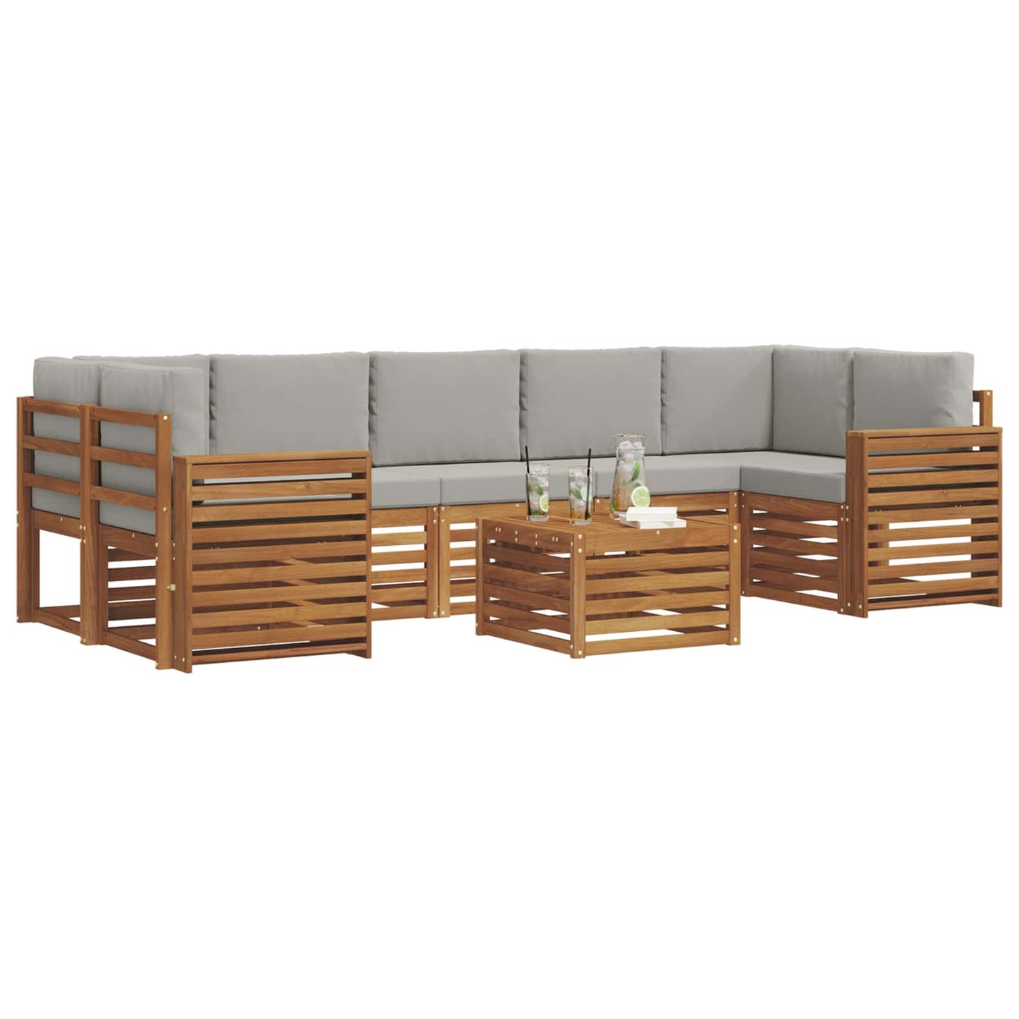 Outdoor-Sofagarnitur mit Kissen 8 pcs Natürlich und Hellgrau