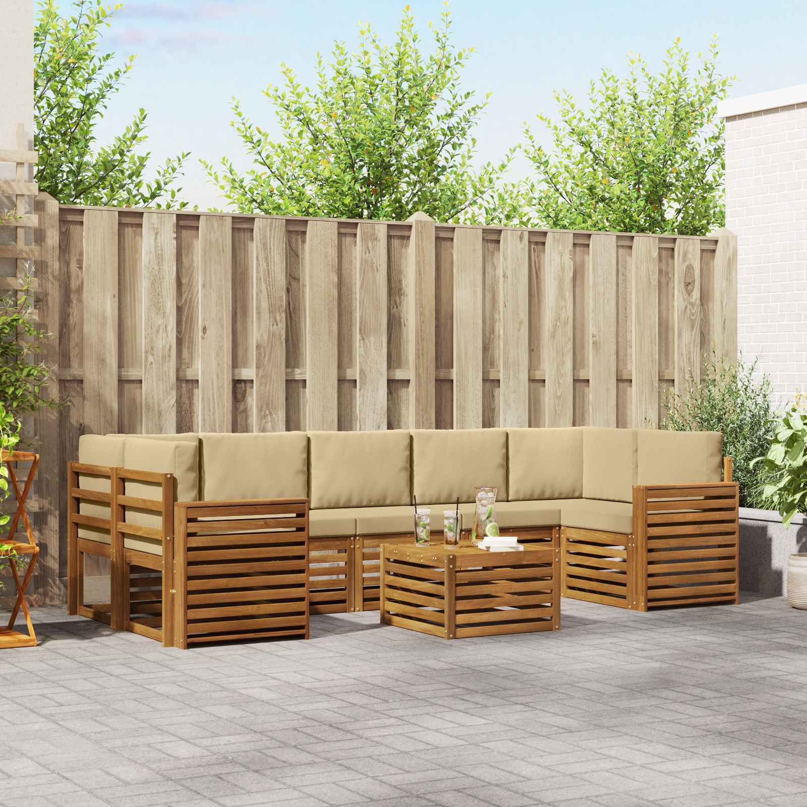 Outdoor-Sofagarnitur 8 stk. Natur und Beige Massivholz Akazie