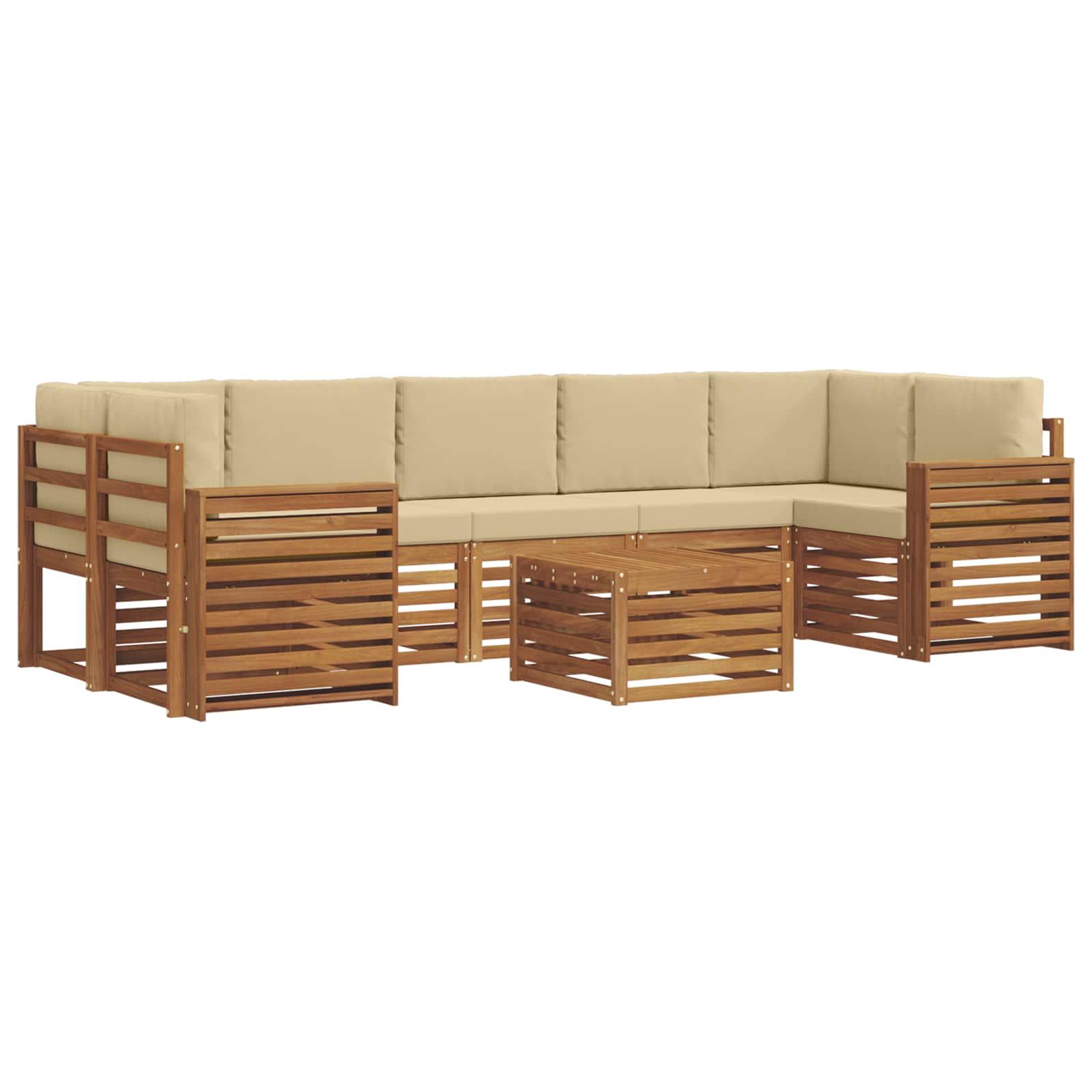 Outdoor-Sofagarnitur 8 stk. Natur und Beige Massivholz Akazie
