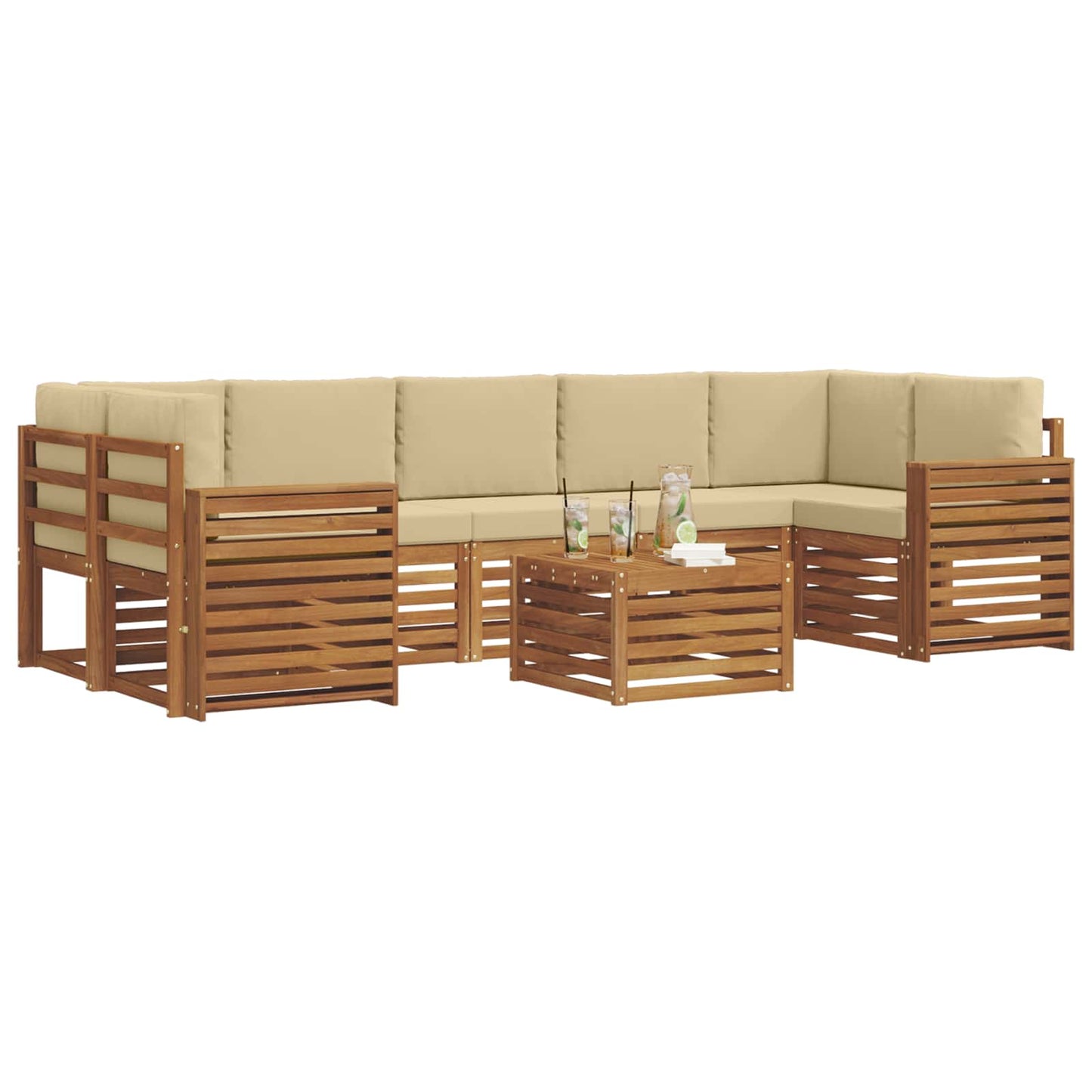 Outdoor-Sofagarnitur 8 stk. Natur und Beige Massivholz Akazie