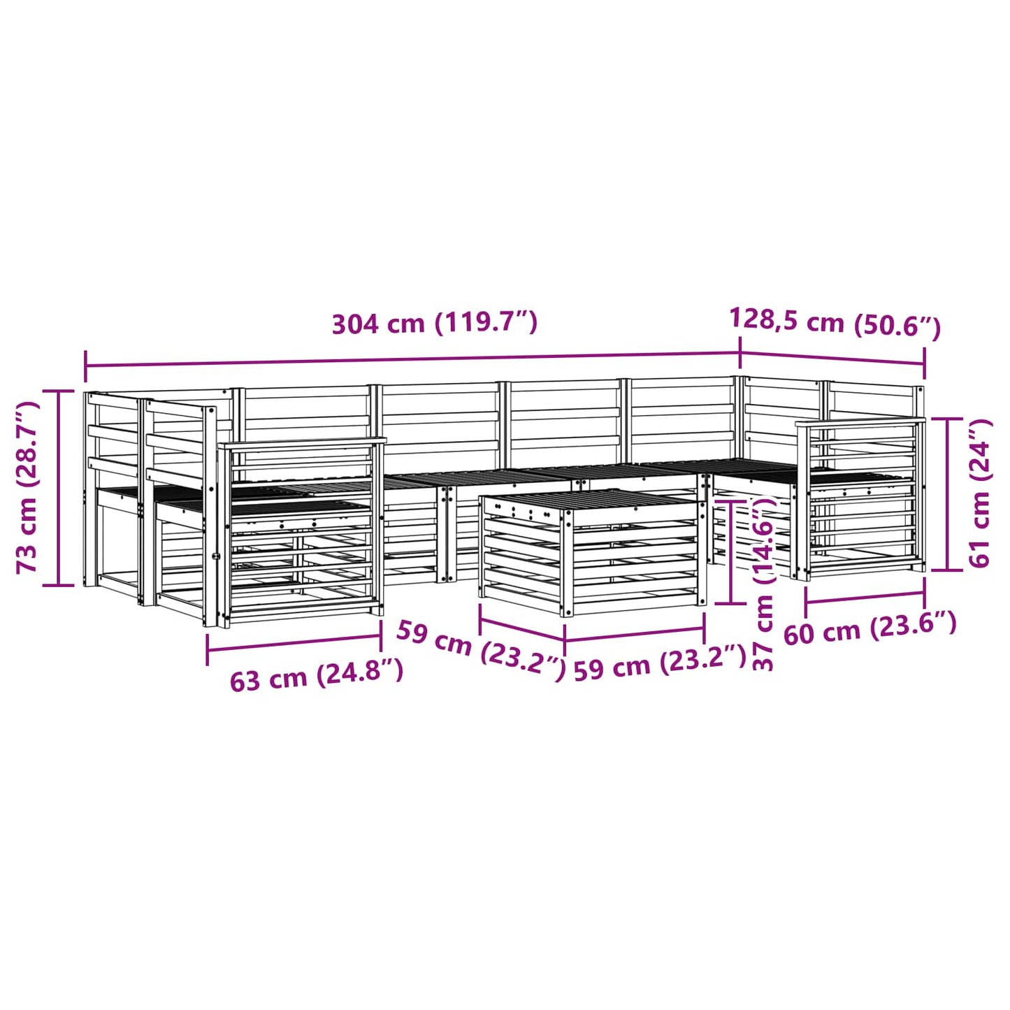 Sofagarnituren 8 pcs Natur Massivholz Akazie
