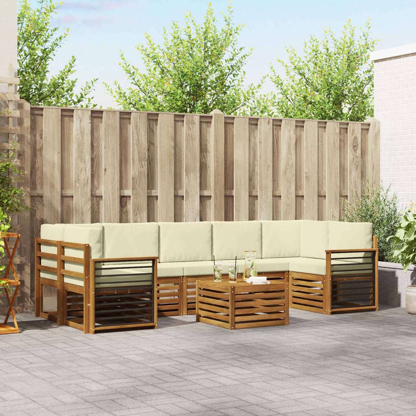 Outdoor-Sofagarnitur 8 stk. Natur und Creme Massivholz Akazie