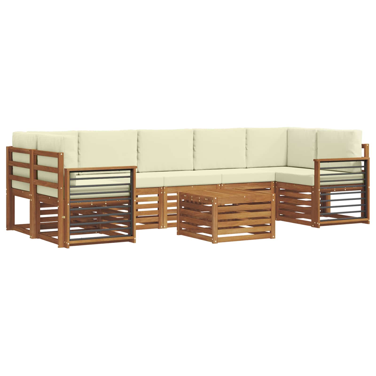 Outdoor-Sofagarnitur 8 stk. Natur und Creme Massivholz Akazie