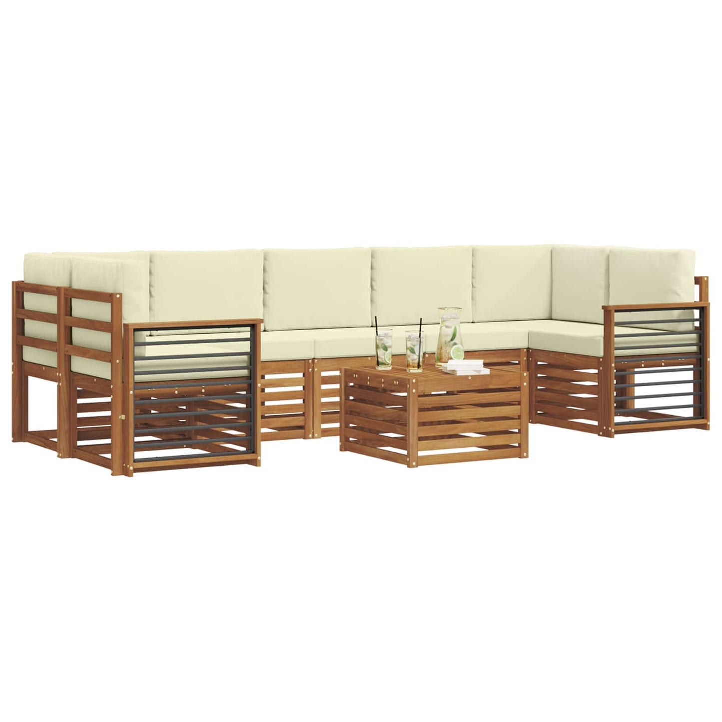 Outdoor-Sofagarnitur 8 stk. Natur und Creme Massivholz Akazie