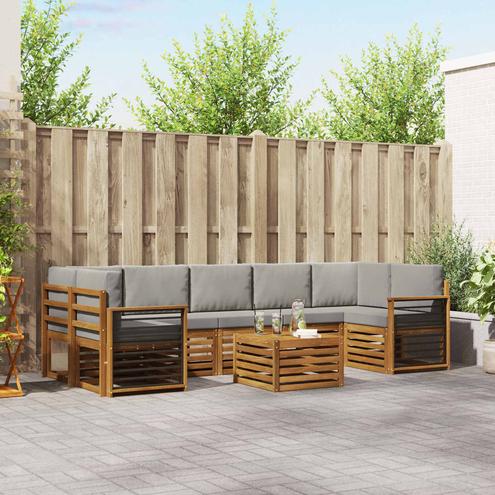 Outdoor-Sofagarnitur mit Kissen 8 pcs Natürlich und Hellgrau
