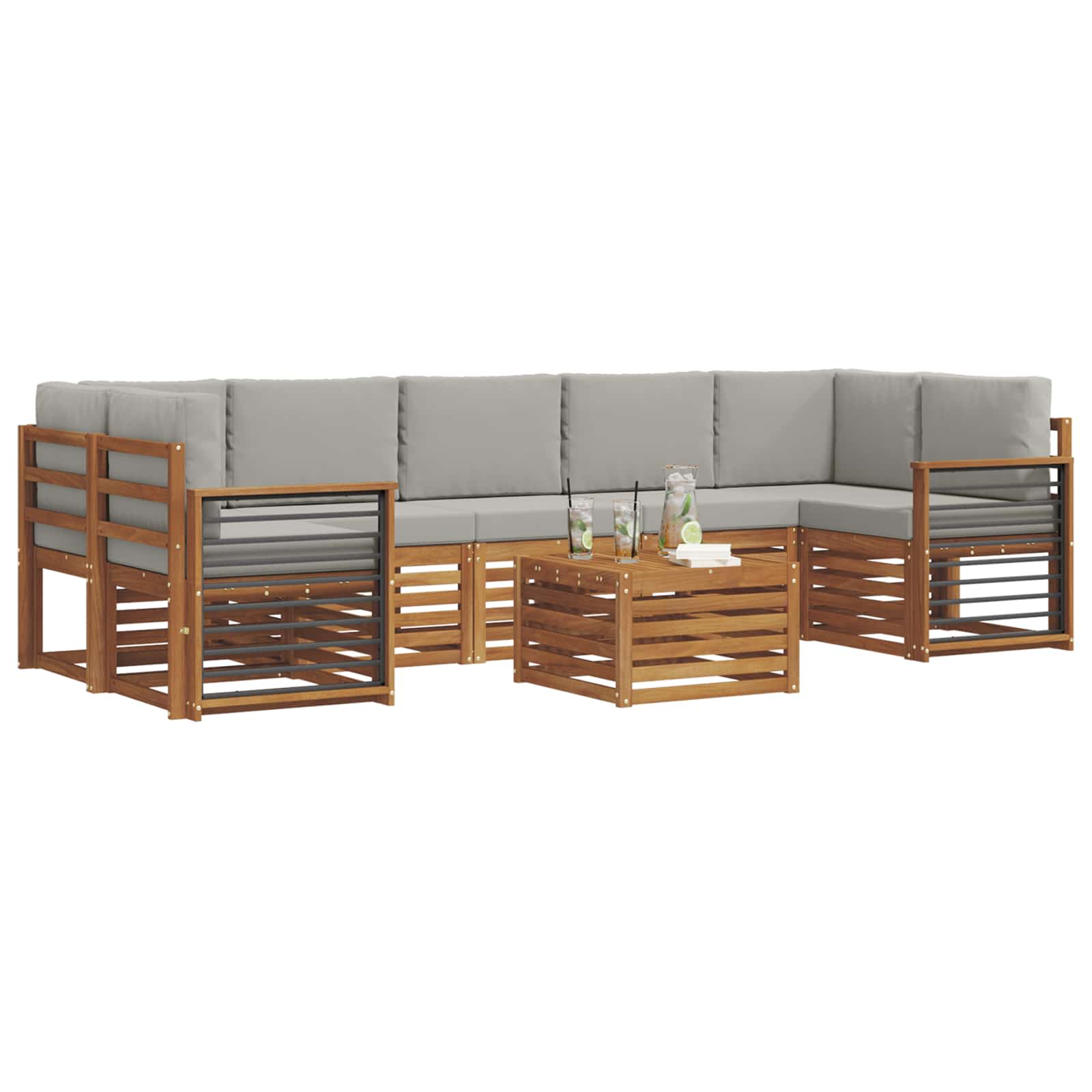 Outdoor-Sofagarnitur mit Kissen 8 pcs Natürlich und Hellgrau