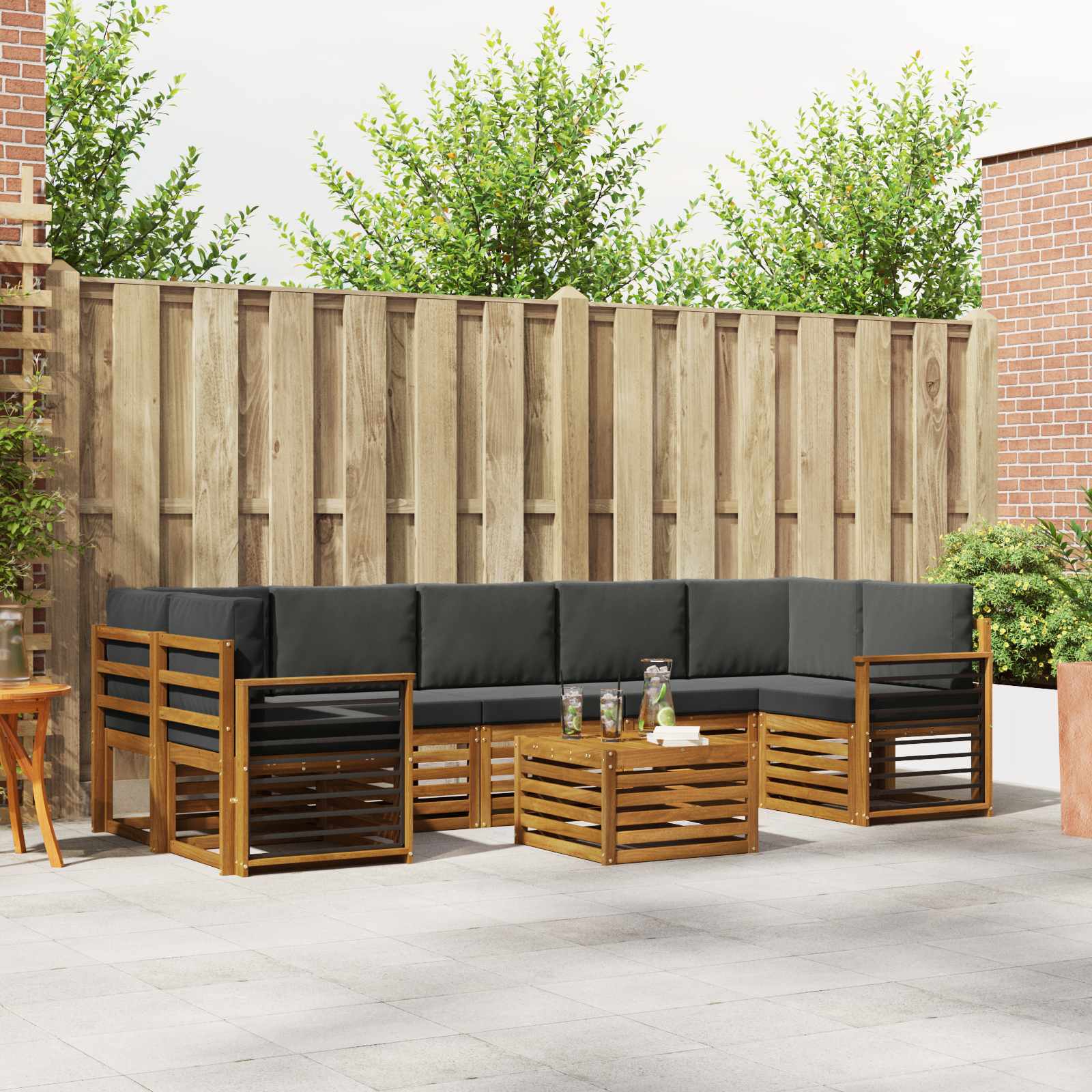 Outdoor-Sofagarnitur mit Kissen 8 pcs Natur und Anthrazit