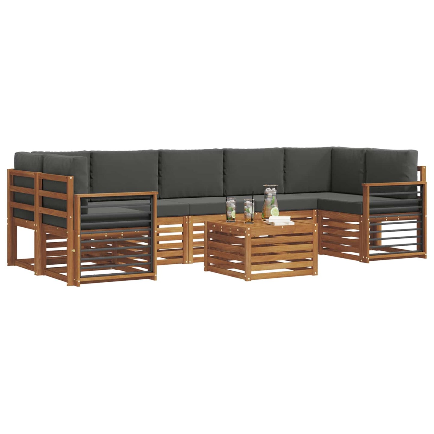 Outdoor-Sofagarnitur mit Kissen 8 pcs Natur und Anthrazit