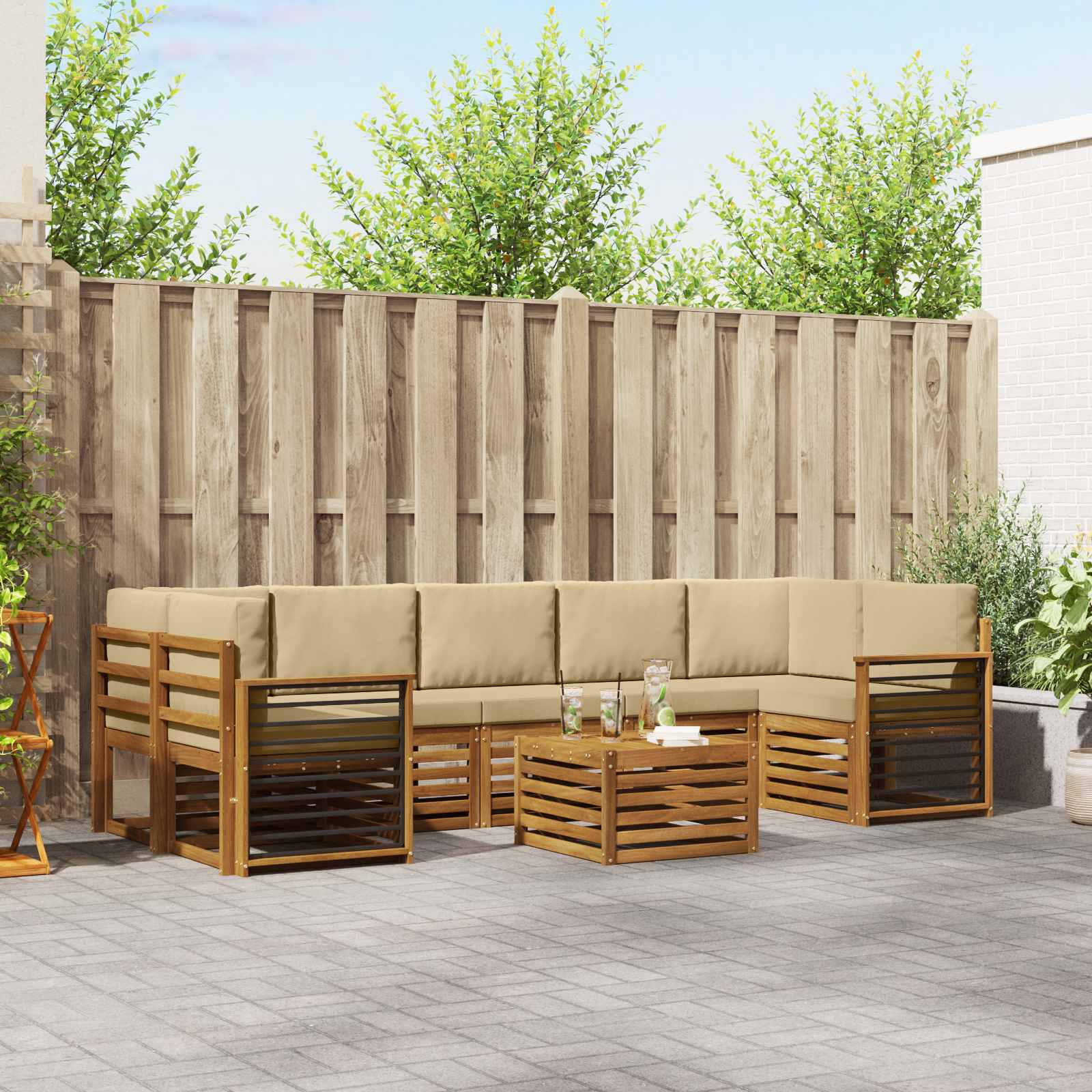 Outdoor-Sofagarnitur 8 pcs Natur und Beige Massivholz Akazie