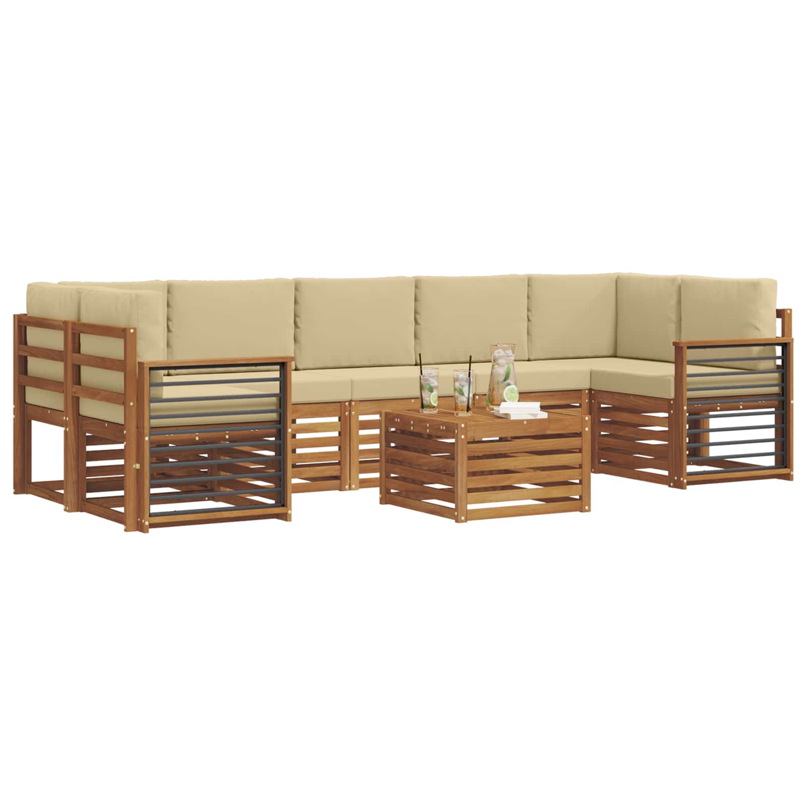 Outdoor-Sofagarnitur 8 pcs Natur und Beige Massivholz Akazie
