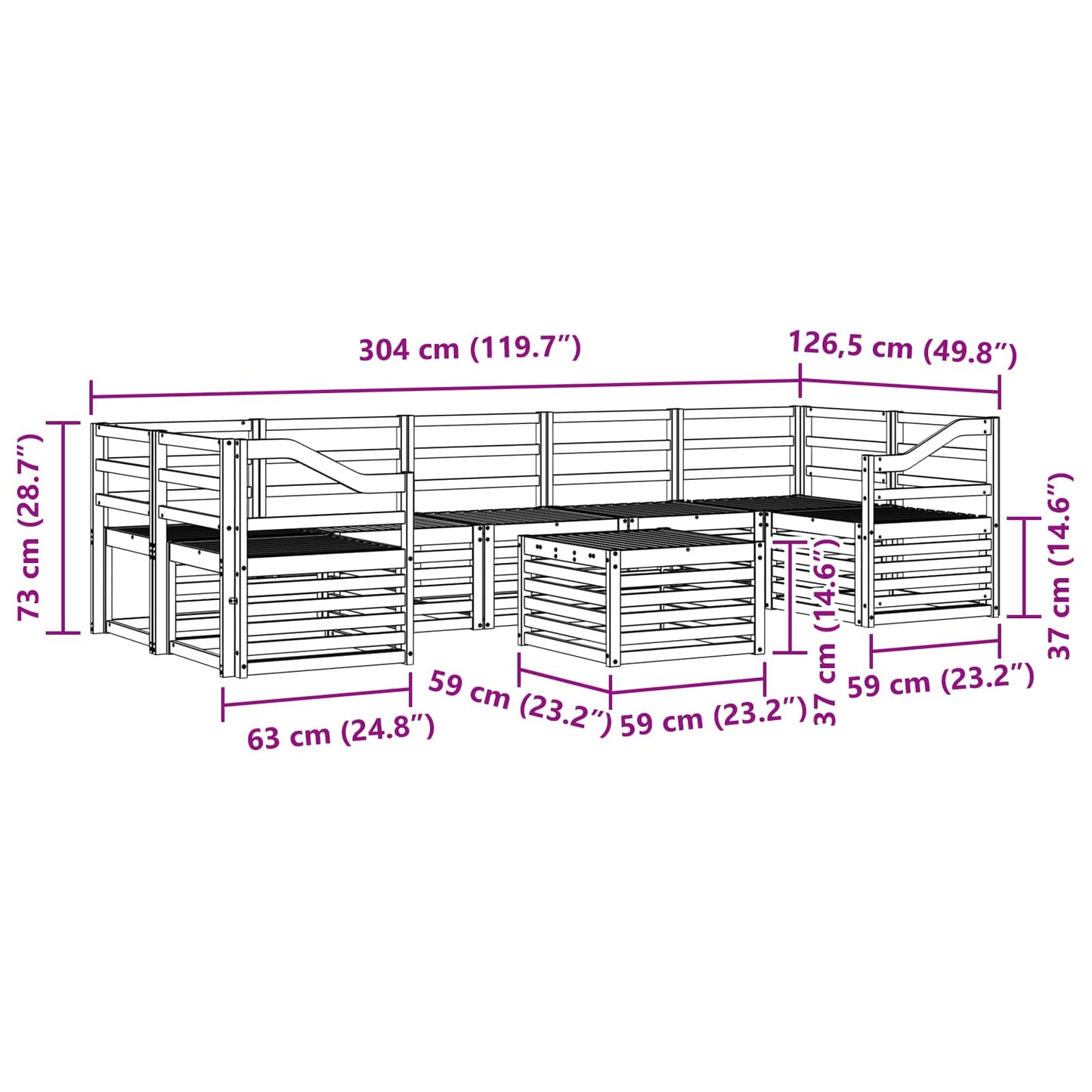 Sofagarnituren 8 pcs Natur Massivholz Akazie