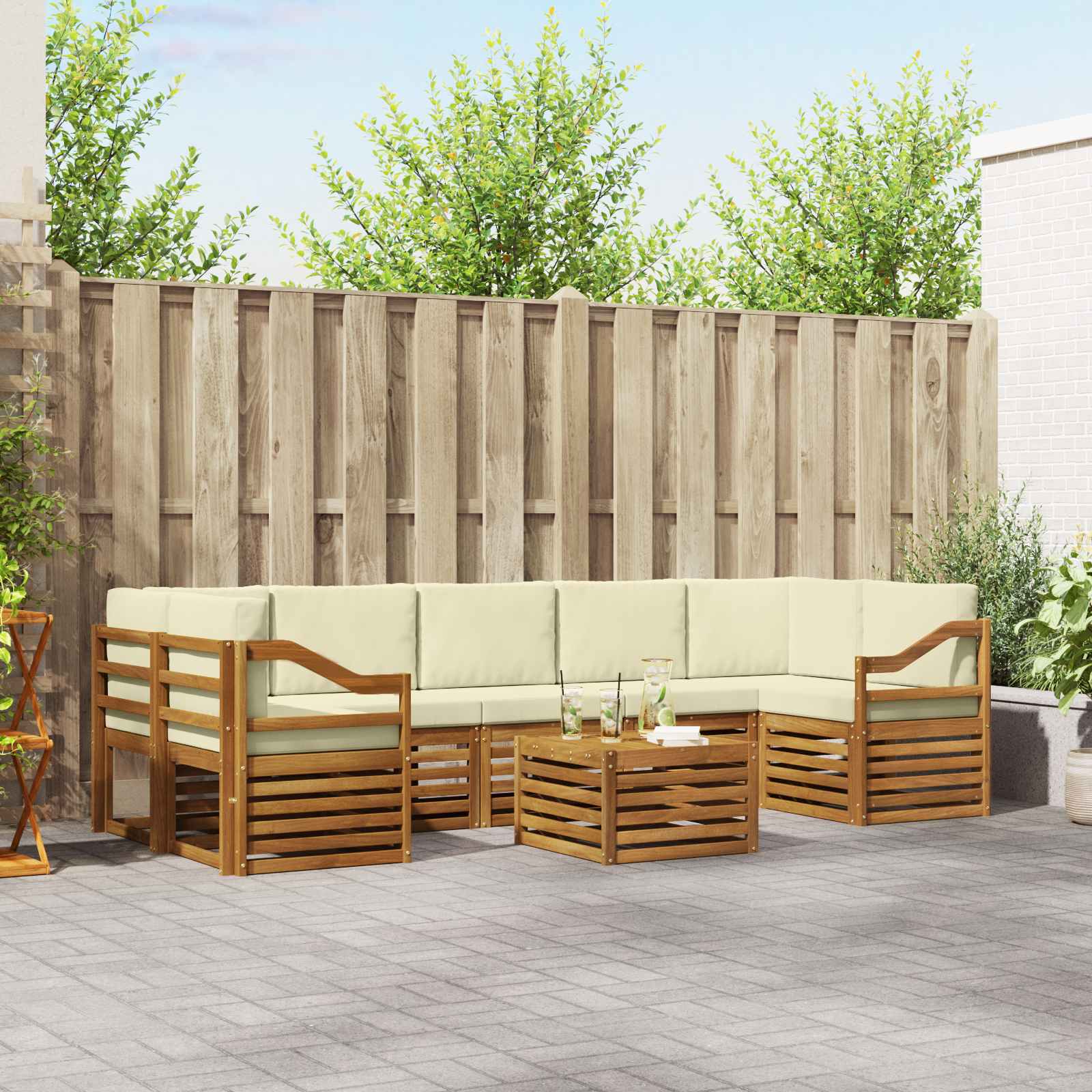 Outdoor-Sofagarnitur 8 stk. Natur und Creme Massivholz Akazie